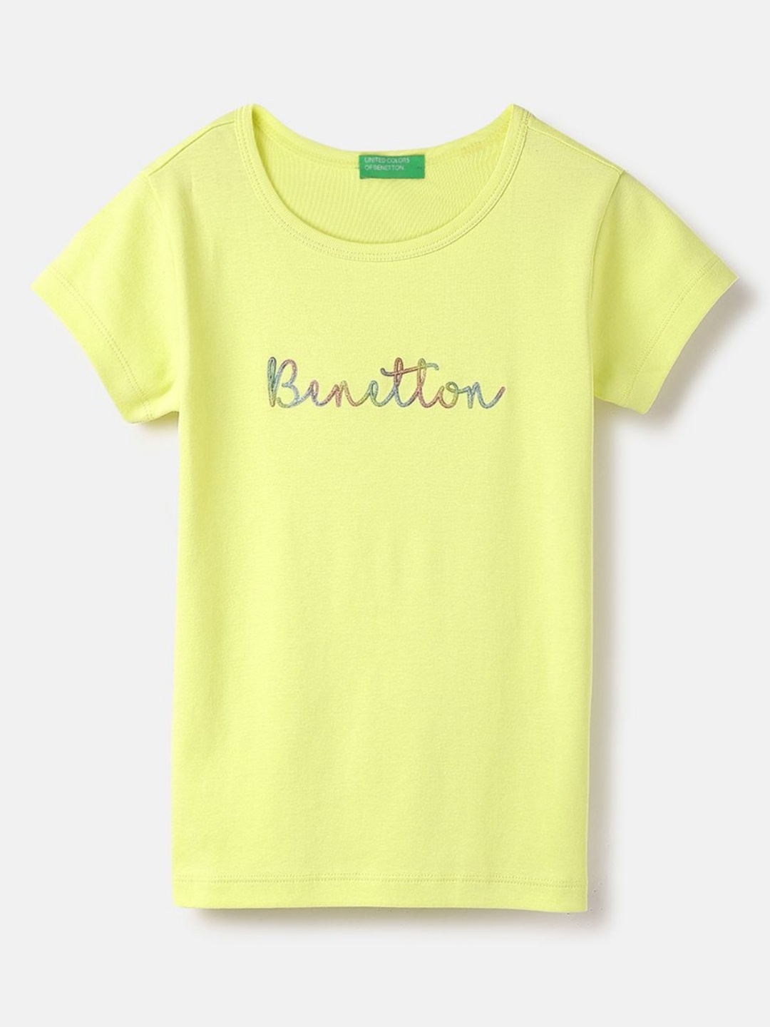 

United Colors of Benetton Girls Printed Pure Cotton T-shirt, Yellow