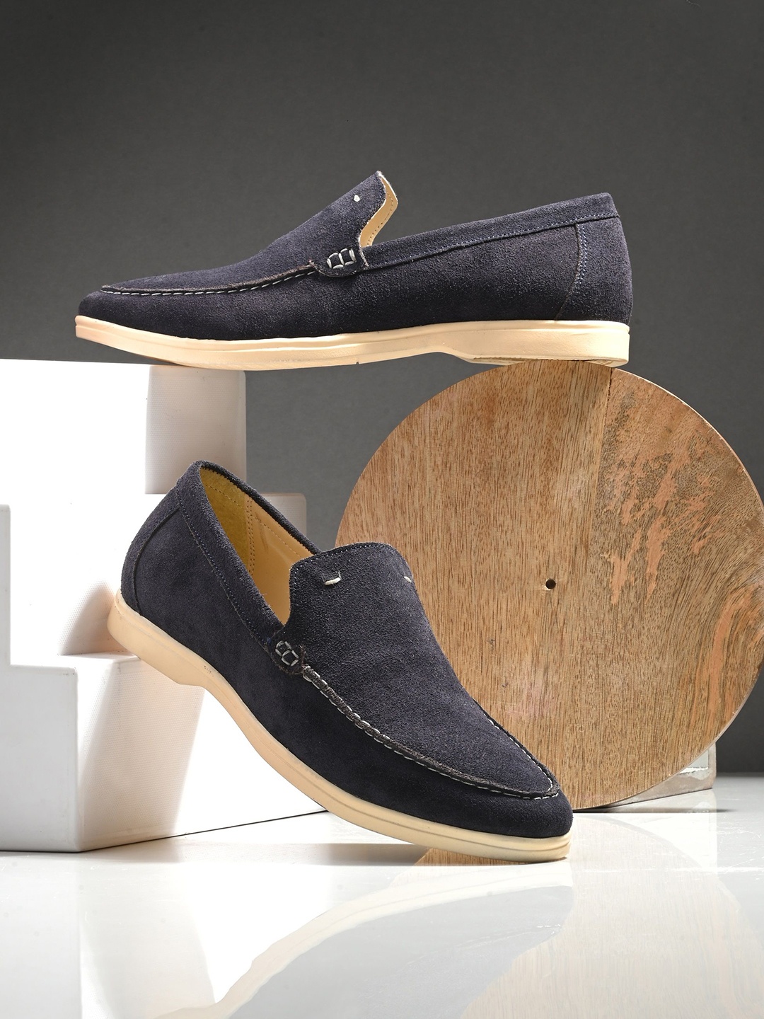 

CARLO ROMANO Men Round Toe Suede Loafers, Navy blue