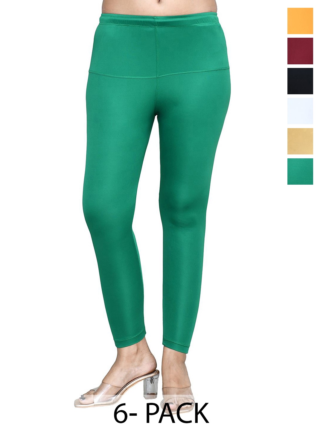 

RAPL Women Pack Of 6 Cotton Blend Breathable Ankle Length Leggings, Green