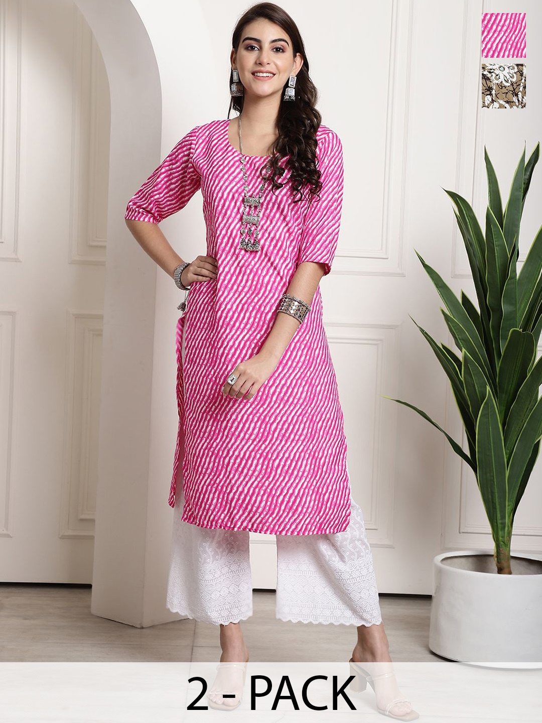 

7Threads Selection of 2 Ethnic Motifs Printed Straight Kurta, Pink