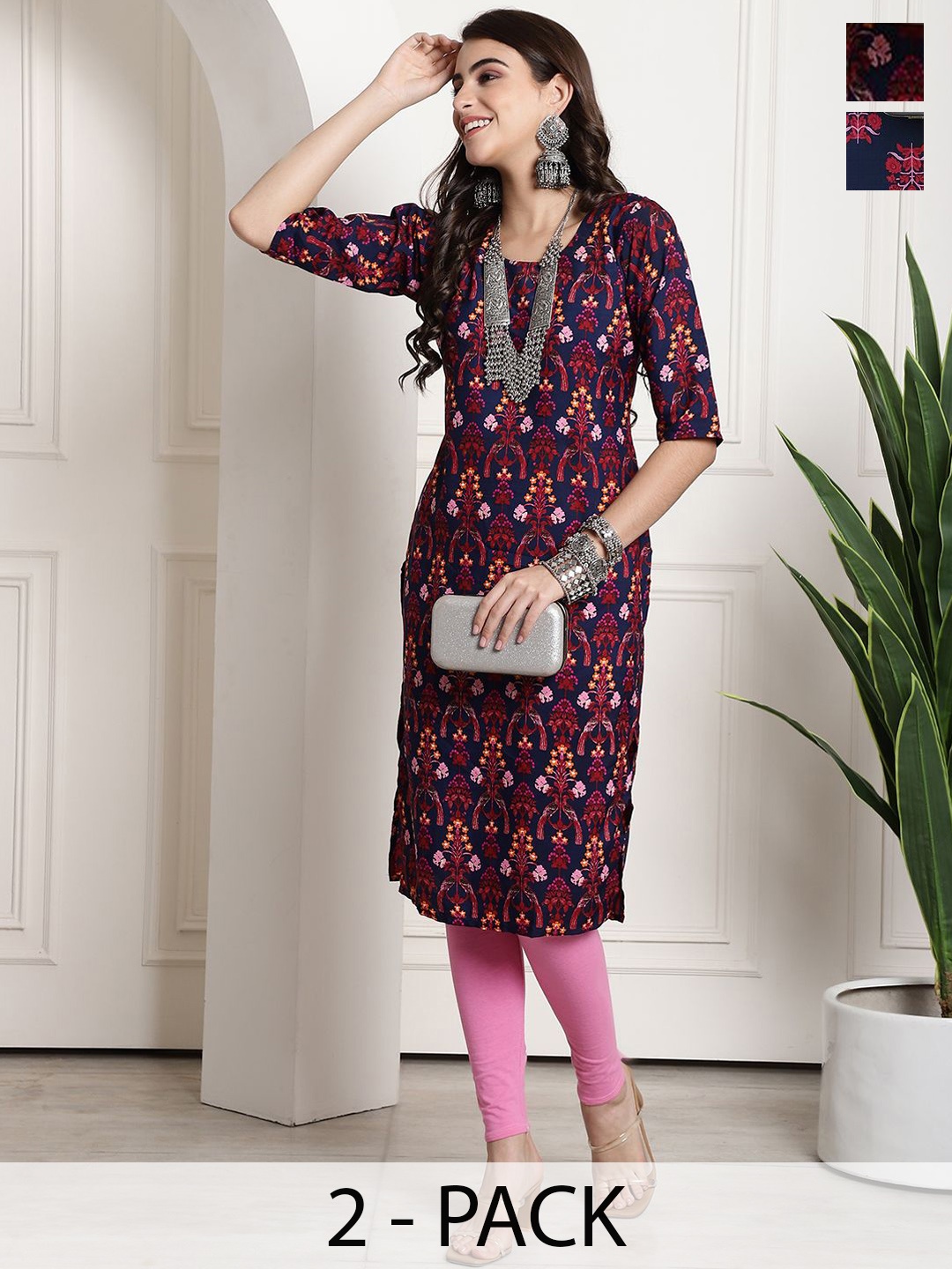 

7Threads Women Ethnic Motifs Printed Indie Prints Crepe Kurta, Black