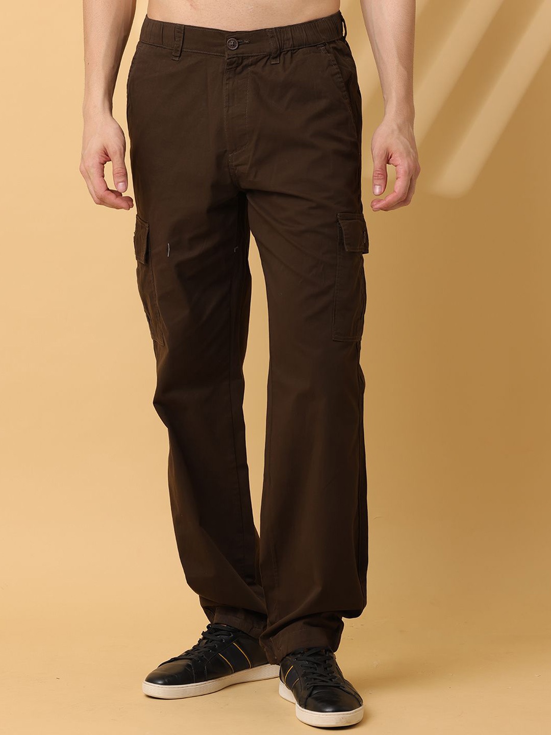 

RIGS AND RAGS Men Relaxed Loose Fit Cargos Trousers, Coffee brown