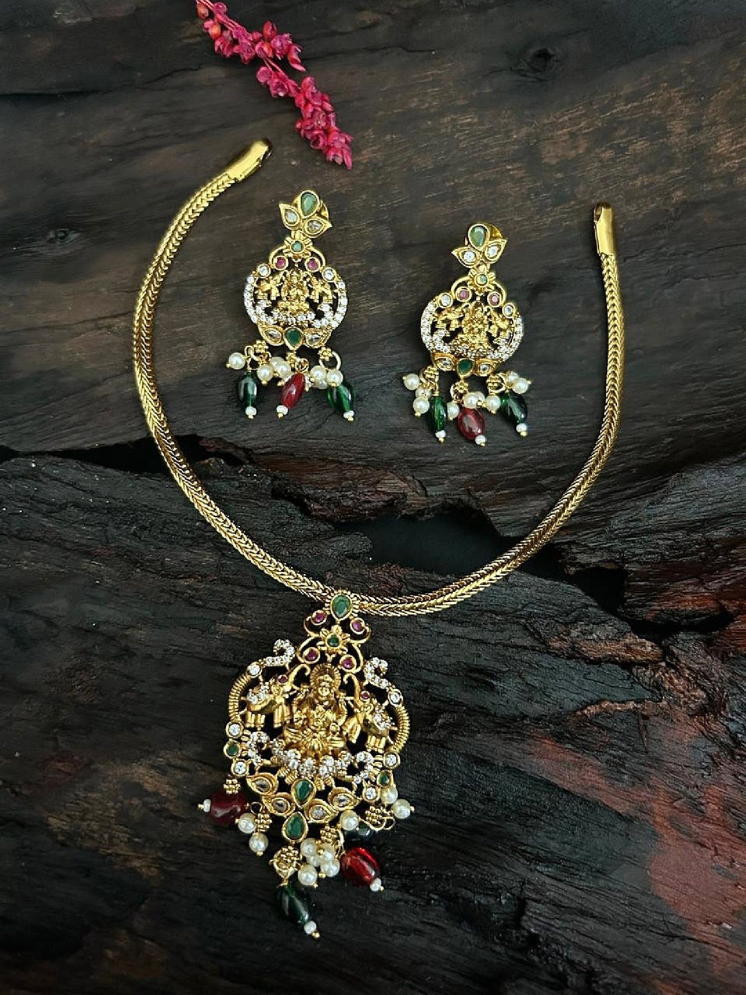 

GRIIHAM Premium Gold-Plated Cubic Zirconia-Studded & Beaded Jewellery Set