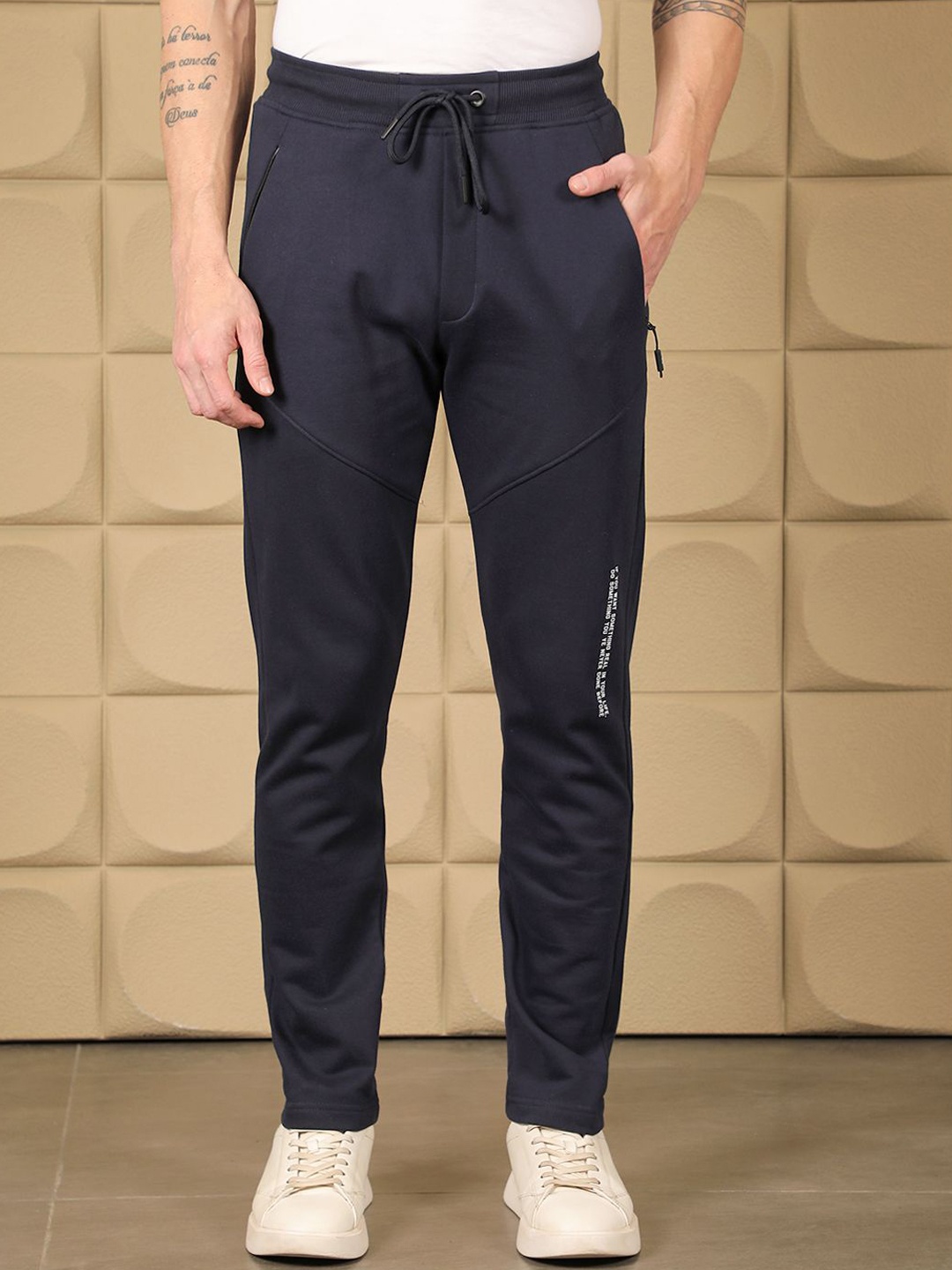 

COBB Men Cotton Mid-Rise Track Pants, Navy blue