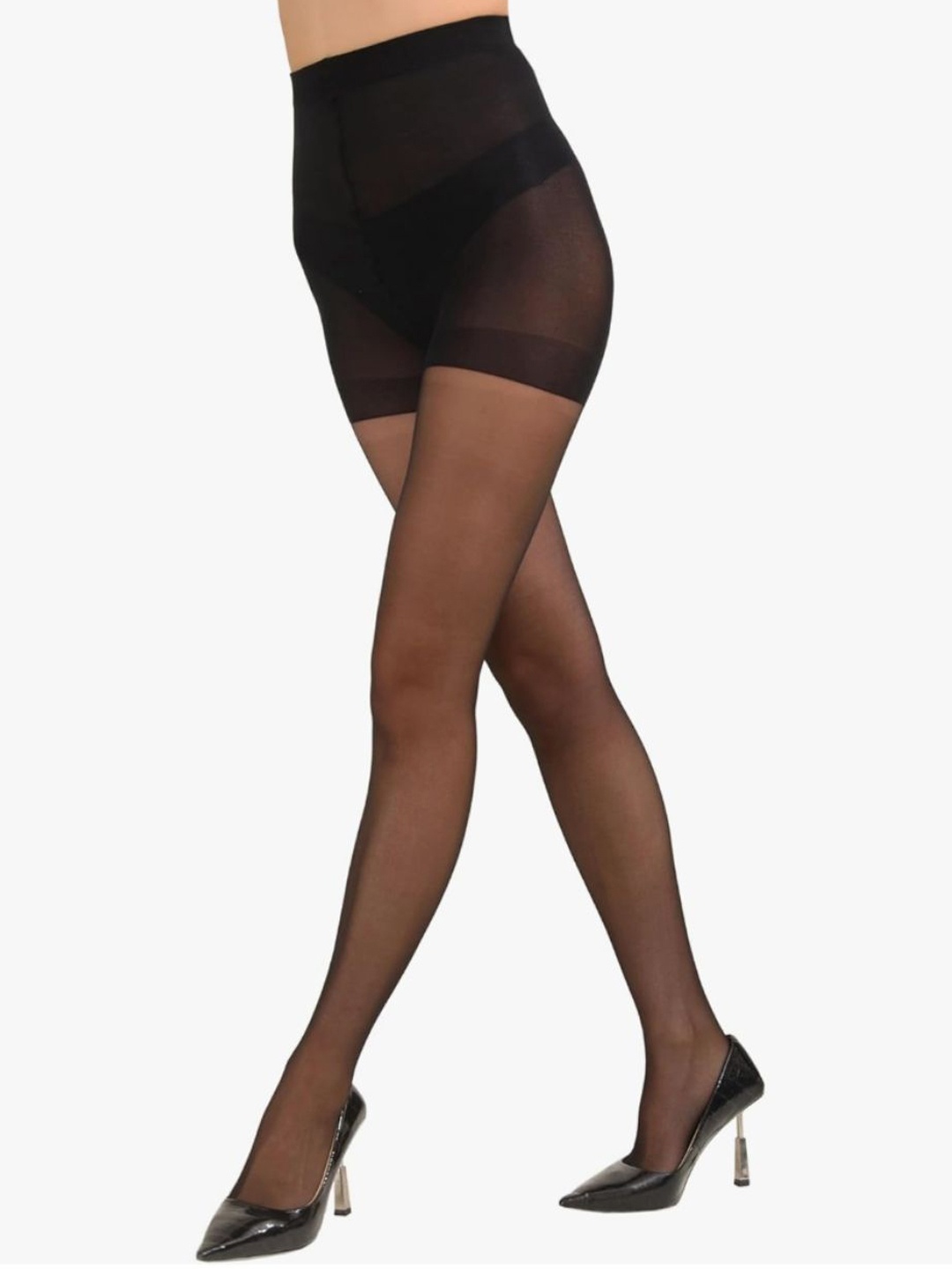 

Qenixo Women High Waist Semi Sheer Stockings, Black