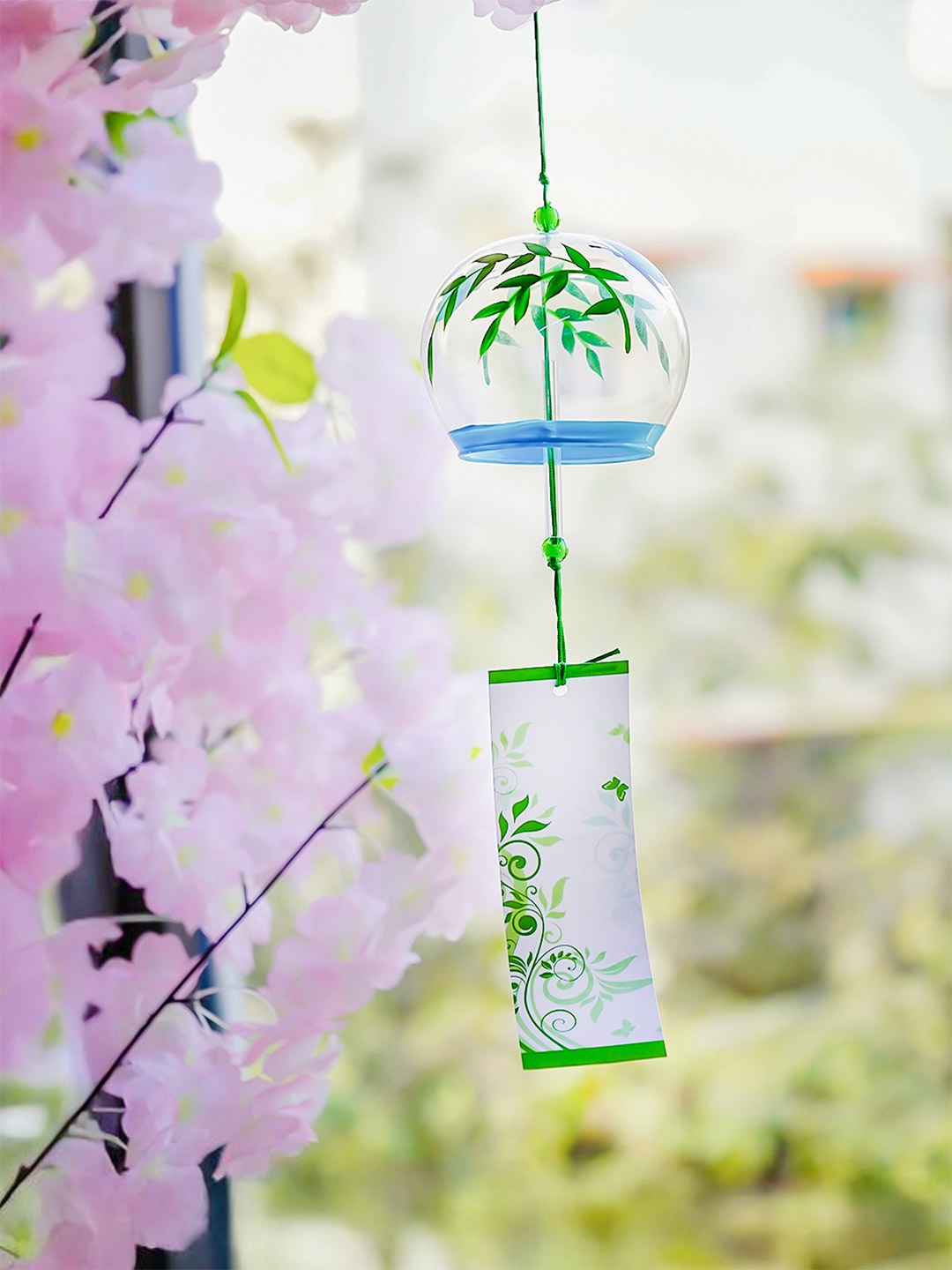 

Ekhasa White & Green Printed Glass Japanese Wind Chimes For Home Decor