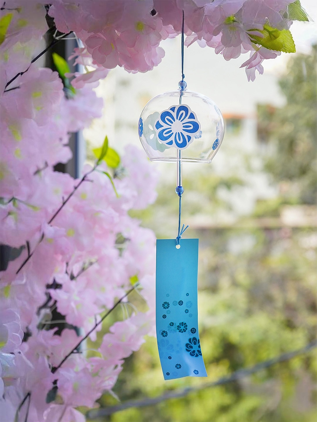 

Ekhasa Blue & Transparent Printed Glass Japanese Wind Chimes For Home Decor