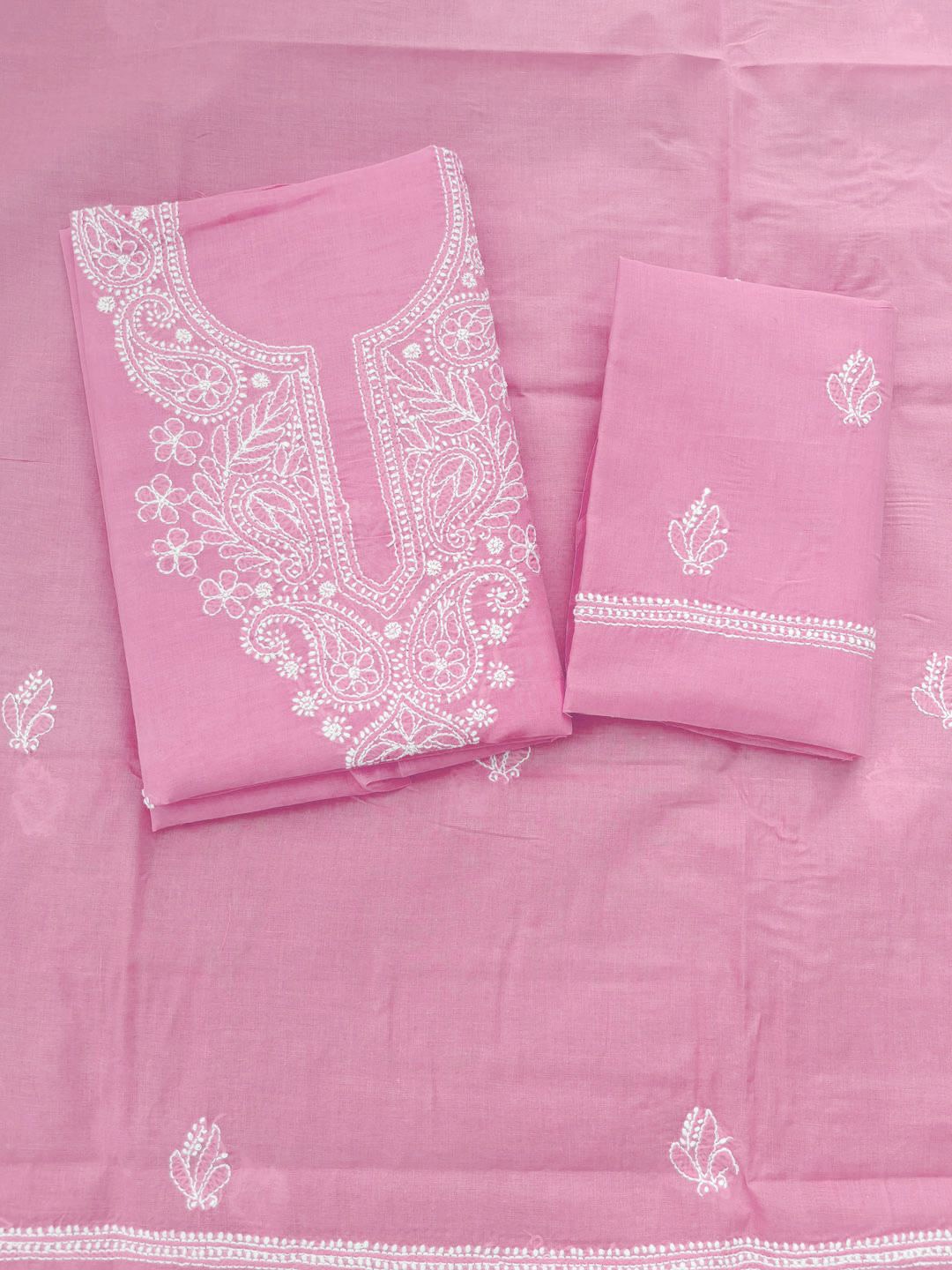 

PARAMOUNT CHIKAN Paisley Embroidered Unstitched Dress Material, Pink