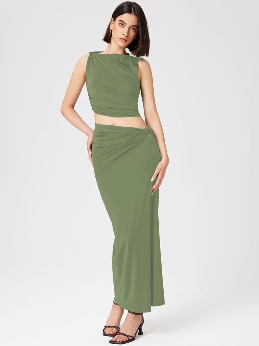 

LULU & SKY Ruched Top With Maxi Skirt, Green