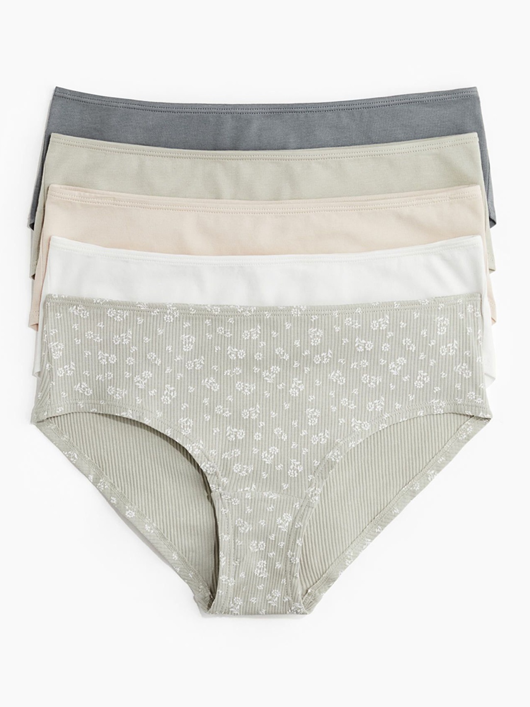 

H&M Women Pack of 5 Cotton Hipster Mid-Rise Briefs, Beige