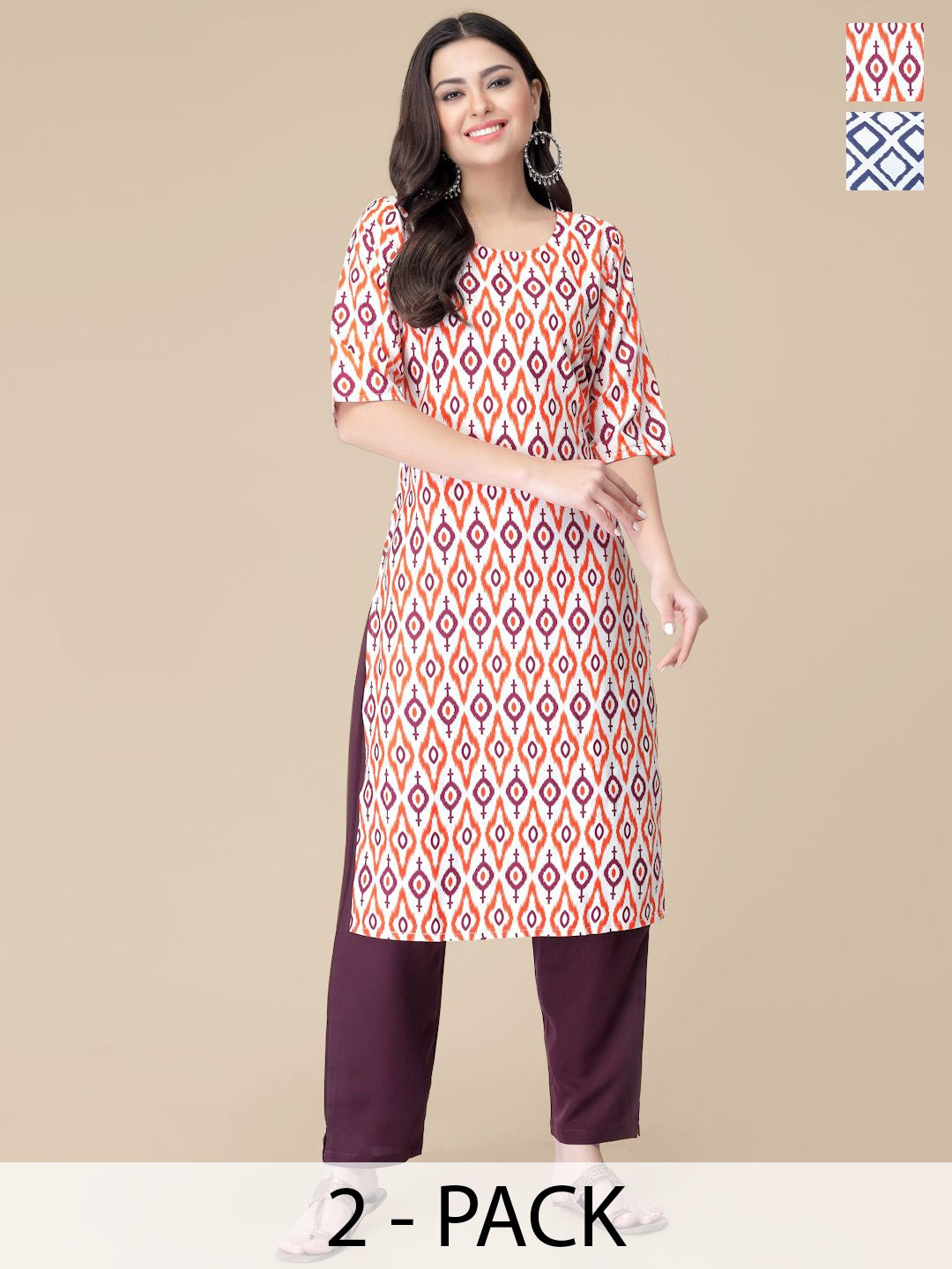 

7Threads Selection Of 2 Ethnic Motifs Printed Straight Kurtas With Trousers, White