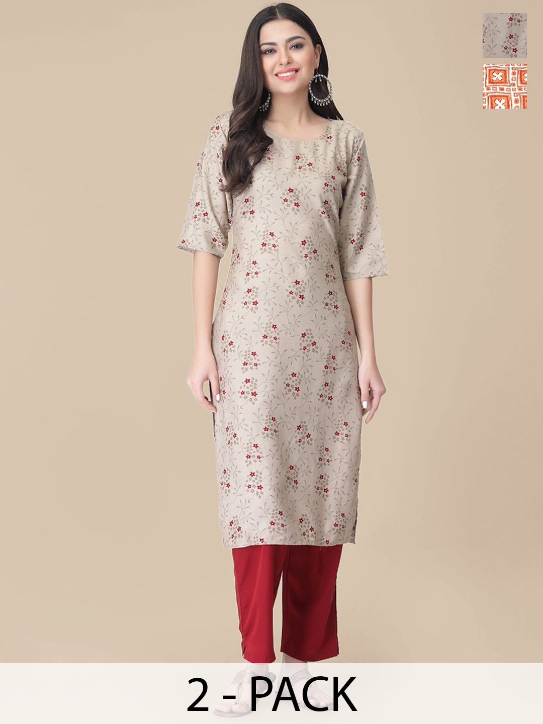 

7Threads Selection Of 2 Floral Printed Straight Kurta With Trousers, Grey