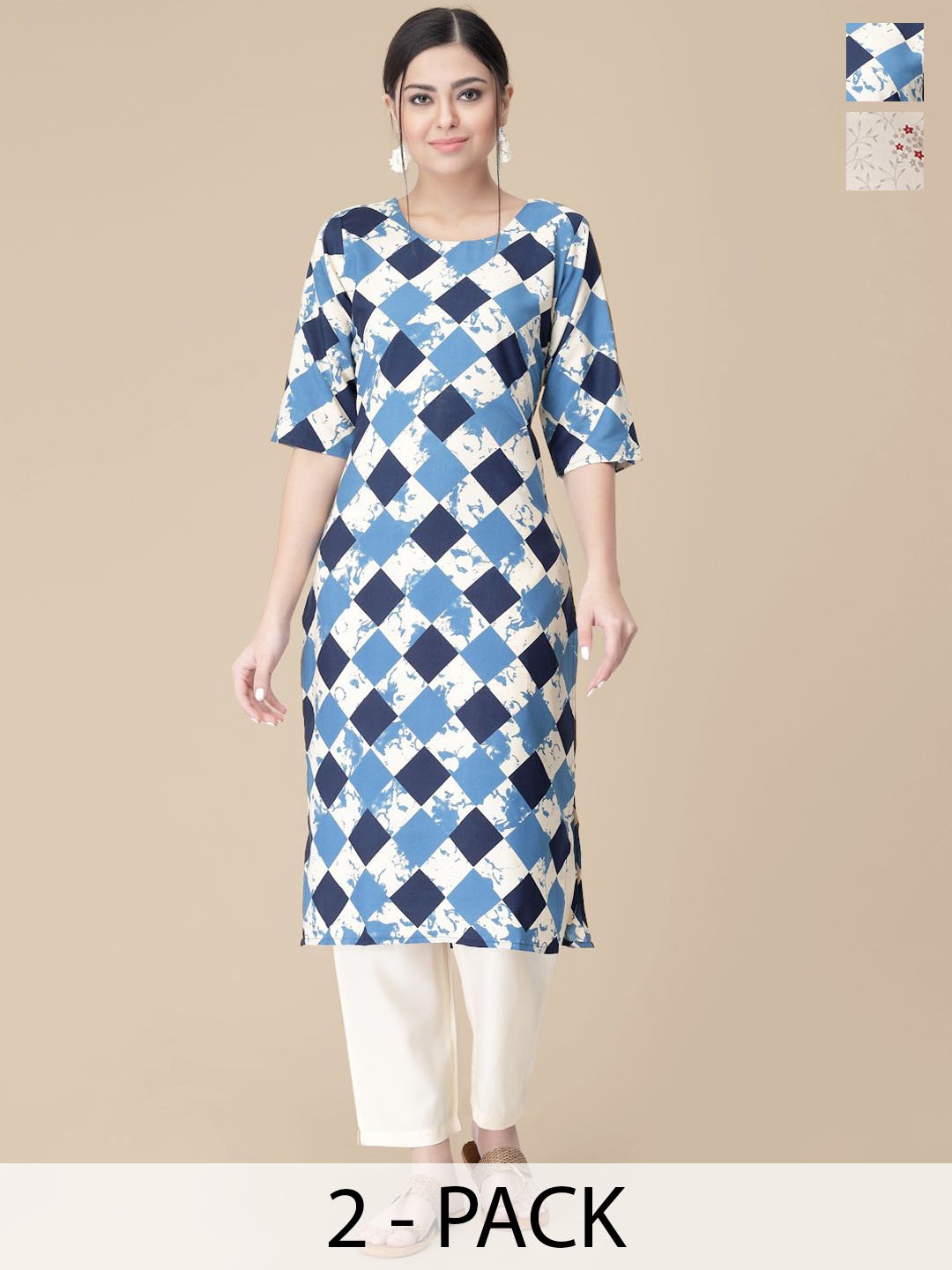 

7Threads Selection Of 2 Geometric Printed Straight Kurta With Trousers, White