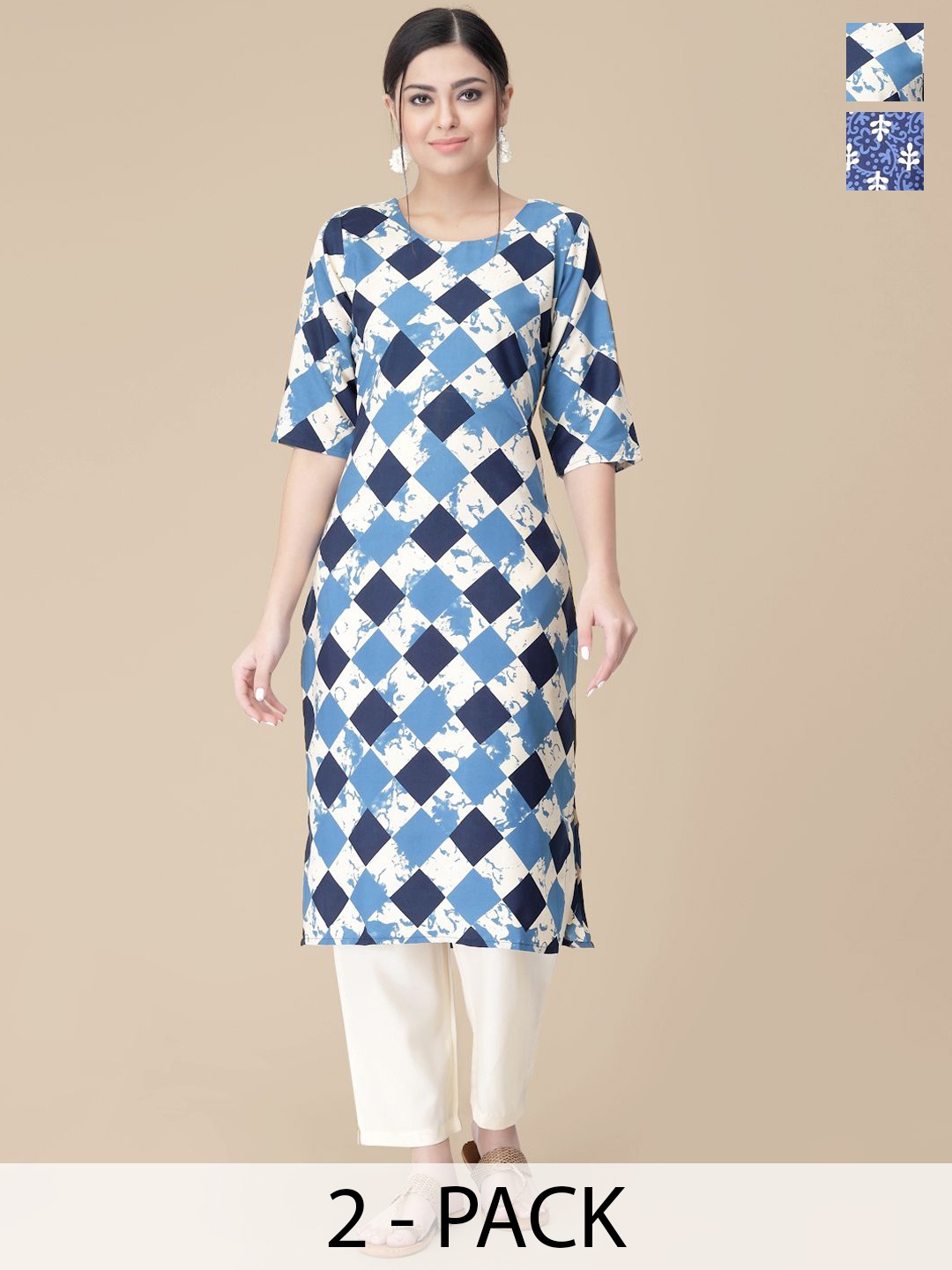 

7Threads Selection Of 2 Geometric Printed Straight Kurta With Trousers, White