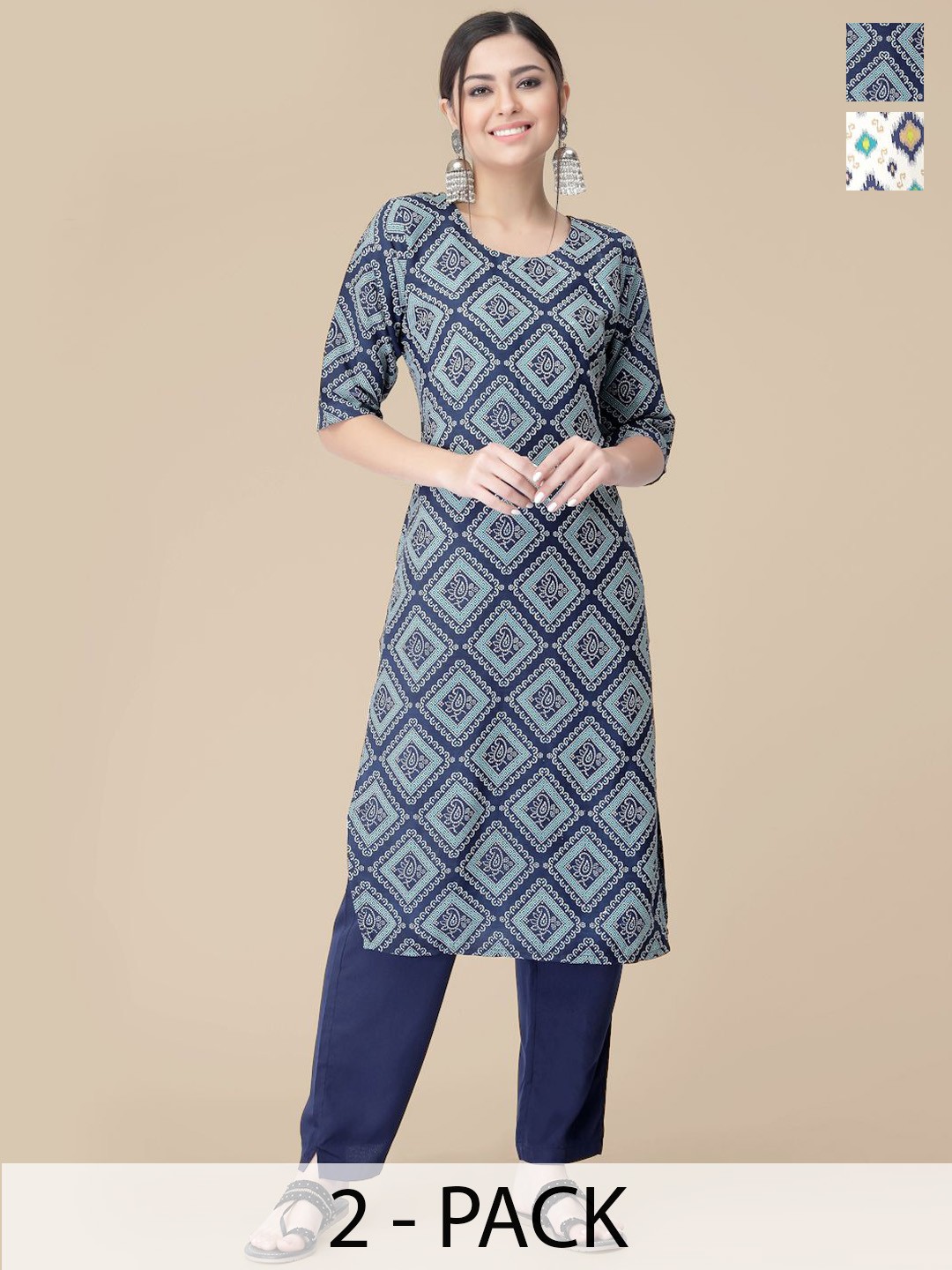 

7Threads Selection Of 2 Ethnic Motifs Printed Straight Kurta With Trousers, White