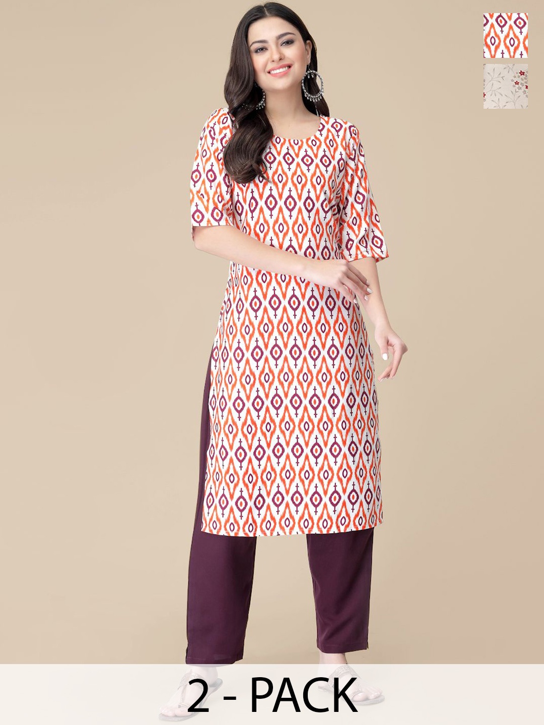 

7Threads Selection Of 2 Ethnic Motifs Printed Straight Kurta With Trousers, White