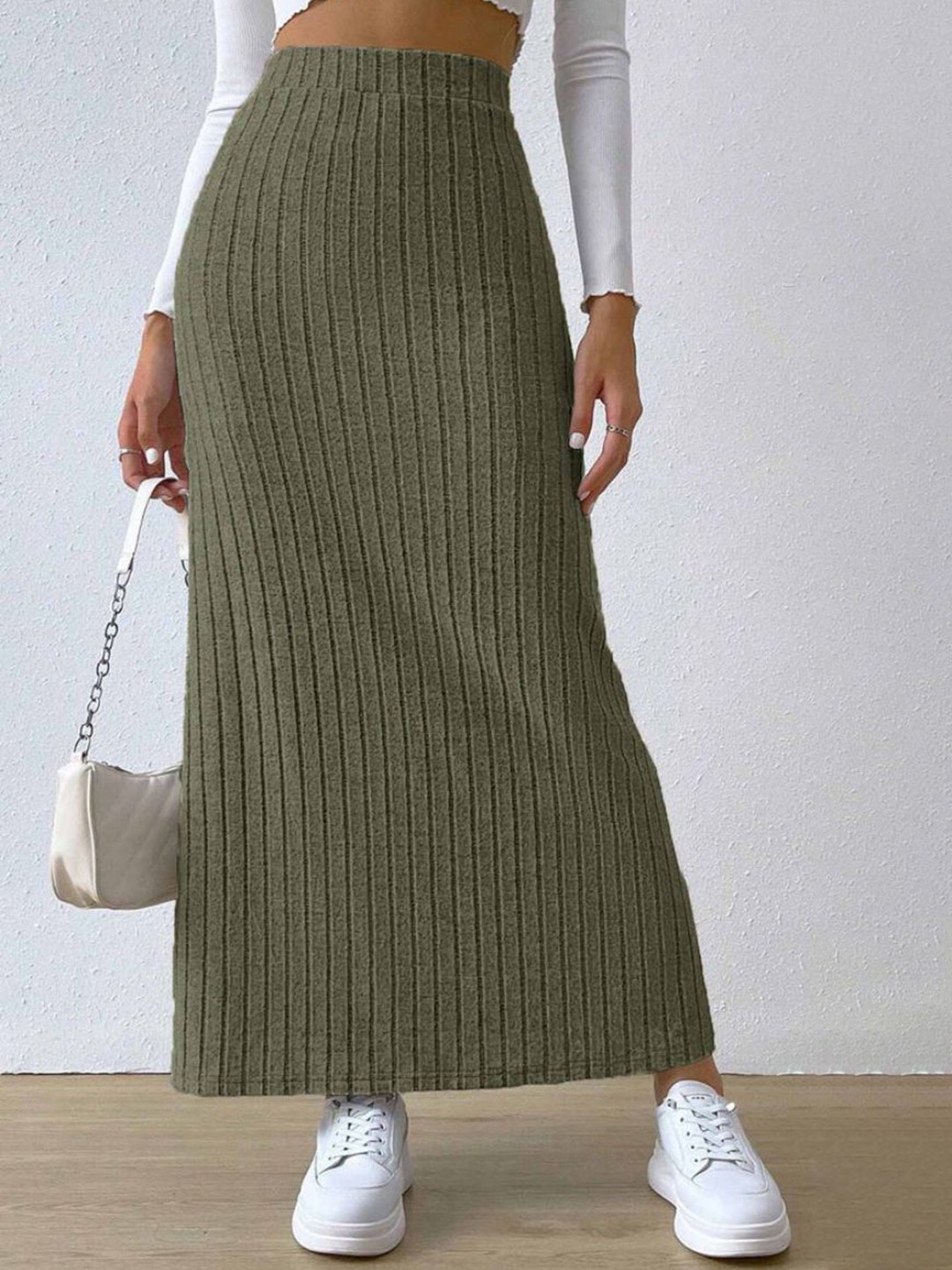 

StyleCast Women Striped Straight Maxi Skirts, Olive