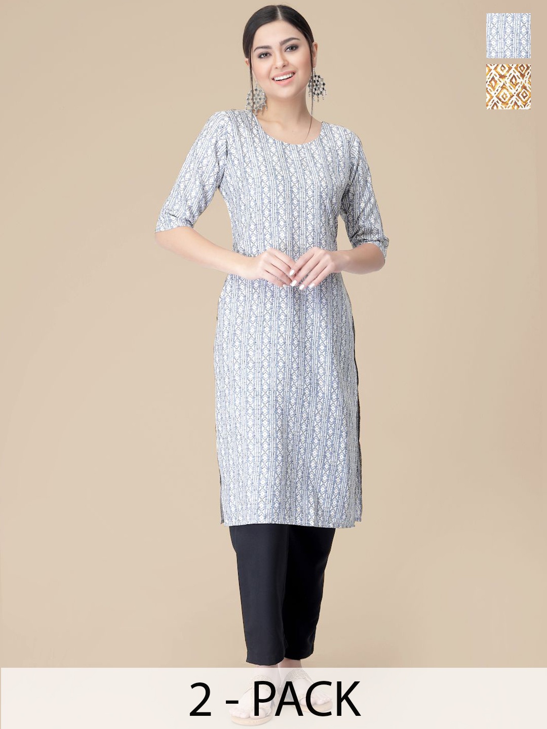 

7Threads Selection Of 2 Ethnic Motifs Printed Straight Kurta With Trousers, White