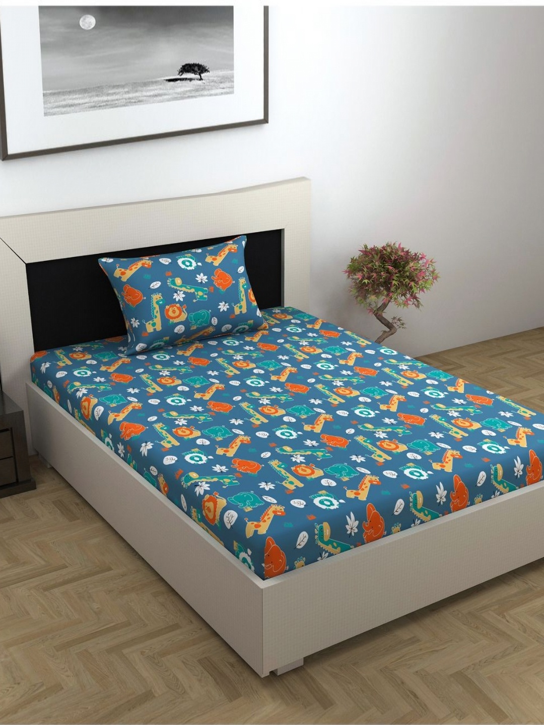 

Divine Casa Prisham Blue Printed Pure Cotton 144TC Single Bedsheet Set- 2.23 m x 1.45 m