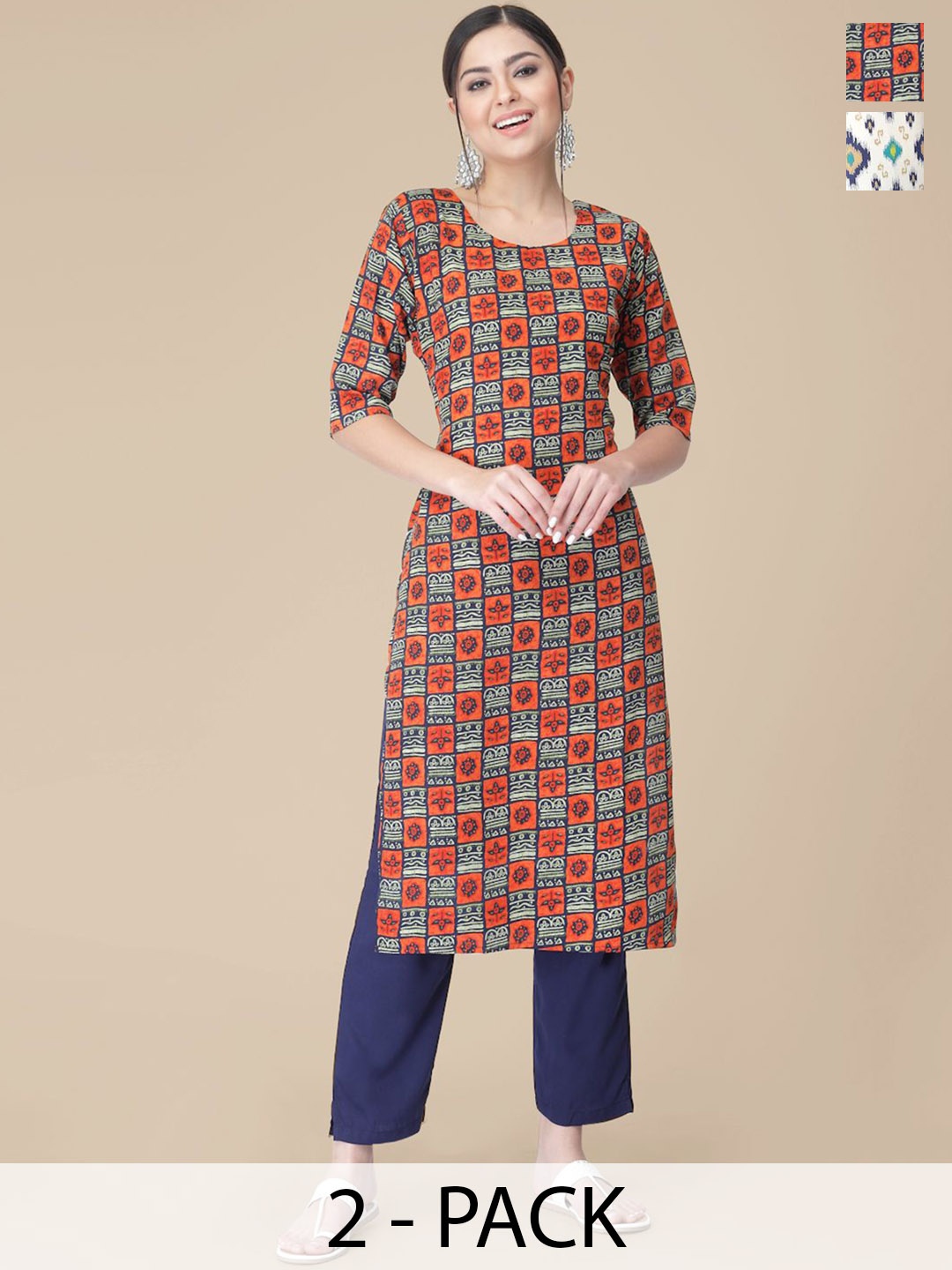 

7Threads Selection Of 2 Ethnic Motifs Printed Kurtas With Trousers, Blue