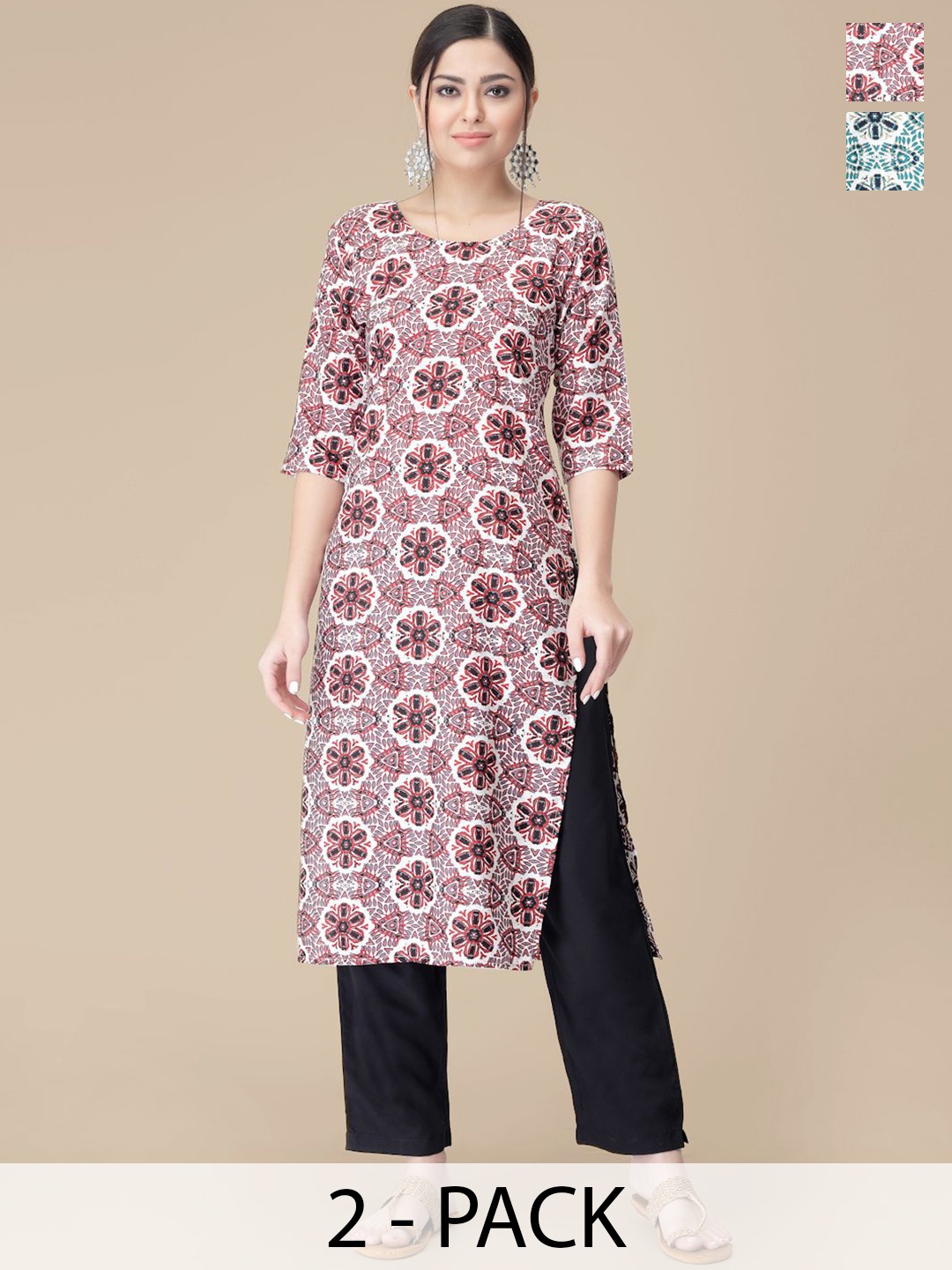 

7Threads Selection Of 2 Ethnic Motifs Printed Kurtas With Trousers, White