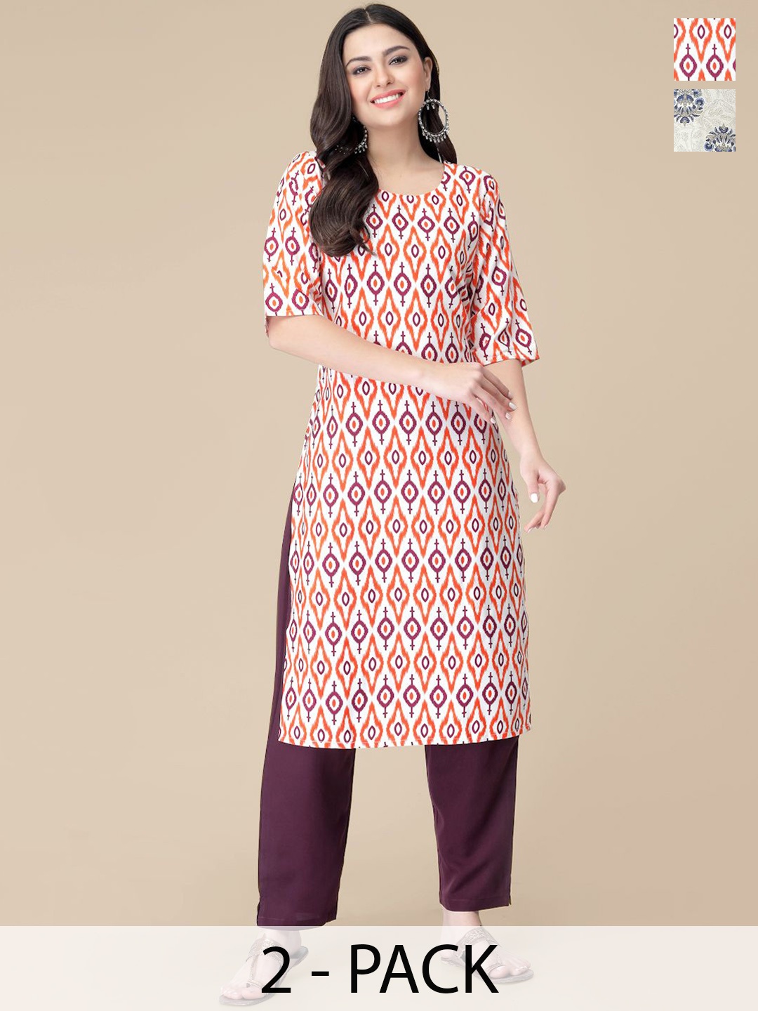 

7Threads Selection Of 2 Ethnic Motifs Printed Kurtas With Trousers, White