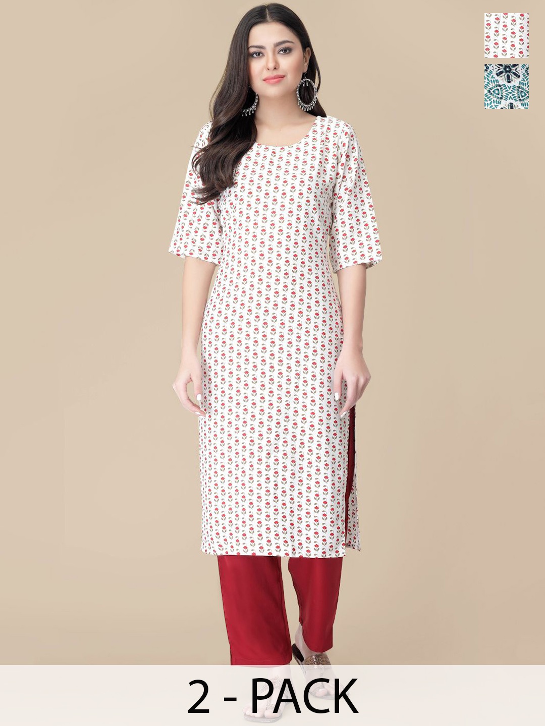 

7Threads Selection Of 2 Floral Printed Kurtas With Trousers, White