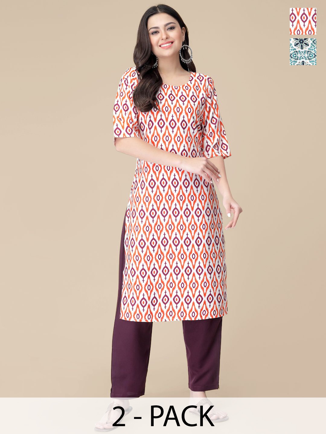 

7Threads Selection Of 2 Ethnic Motifs Printed Kurtas With Trousers, White