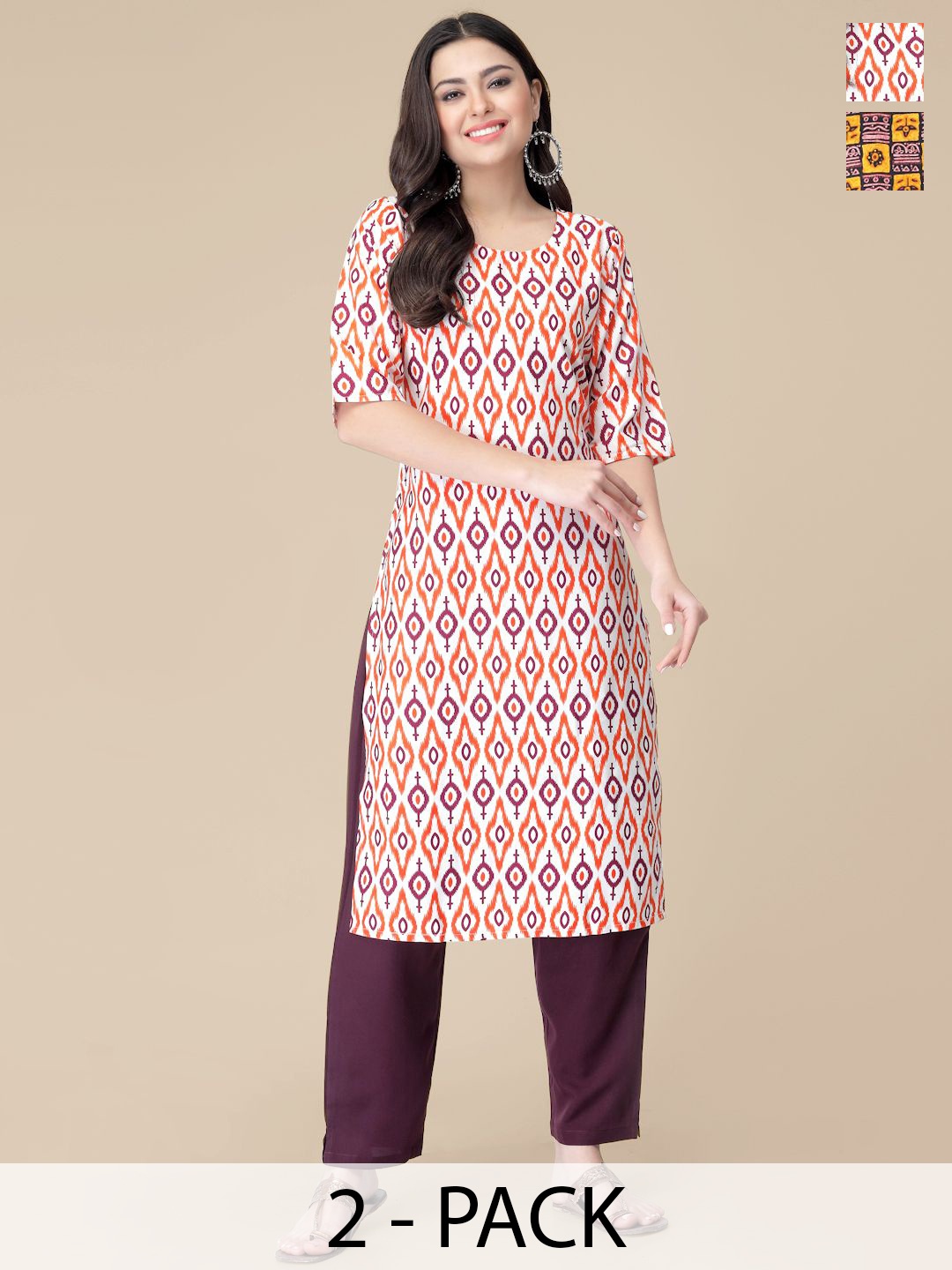

7Threads Selection Of 2 Ethnic Motifs Printed Kurtas With Trousers, White