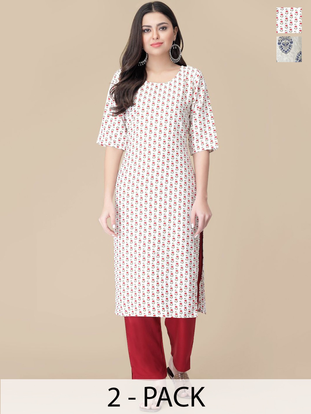 

7Threads Selection Of 2 Floral Printed Kurtas With Trousers, White