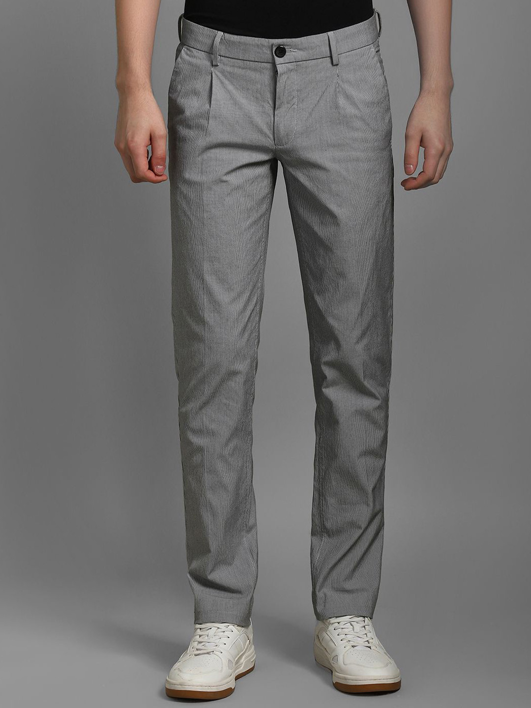 

Louis Philippe Sport Men Striped Slim Fit Mid-Rise Pleated Trousers, Grey