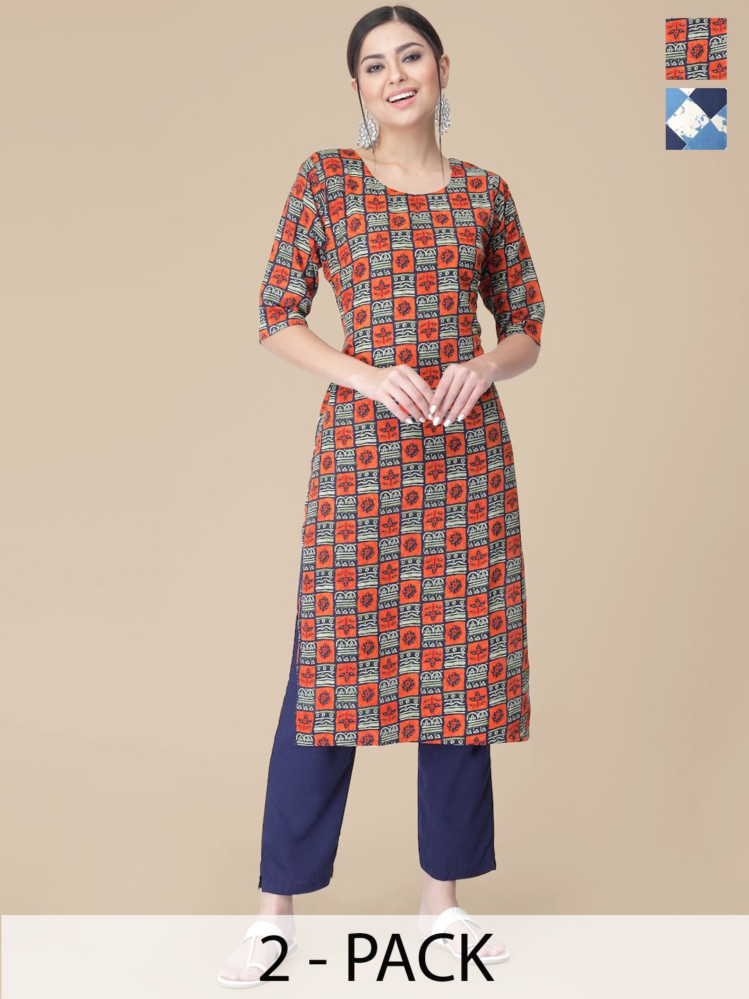 

7Threads Selection Of 2 Ethnic Motifs Printed Kurtas With Trousers, Red