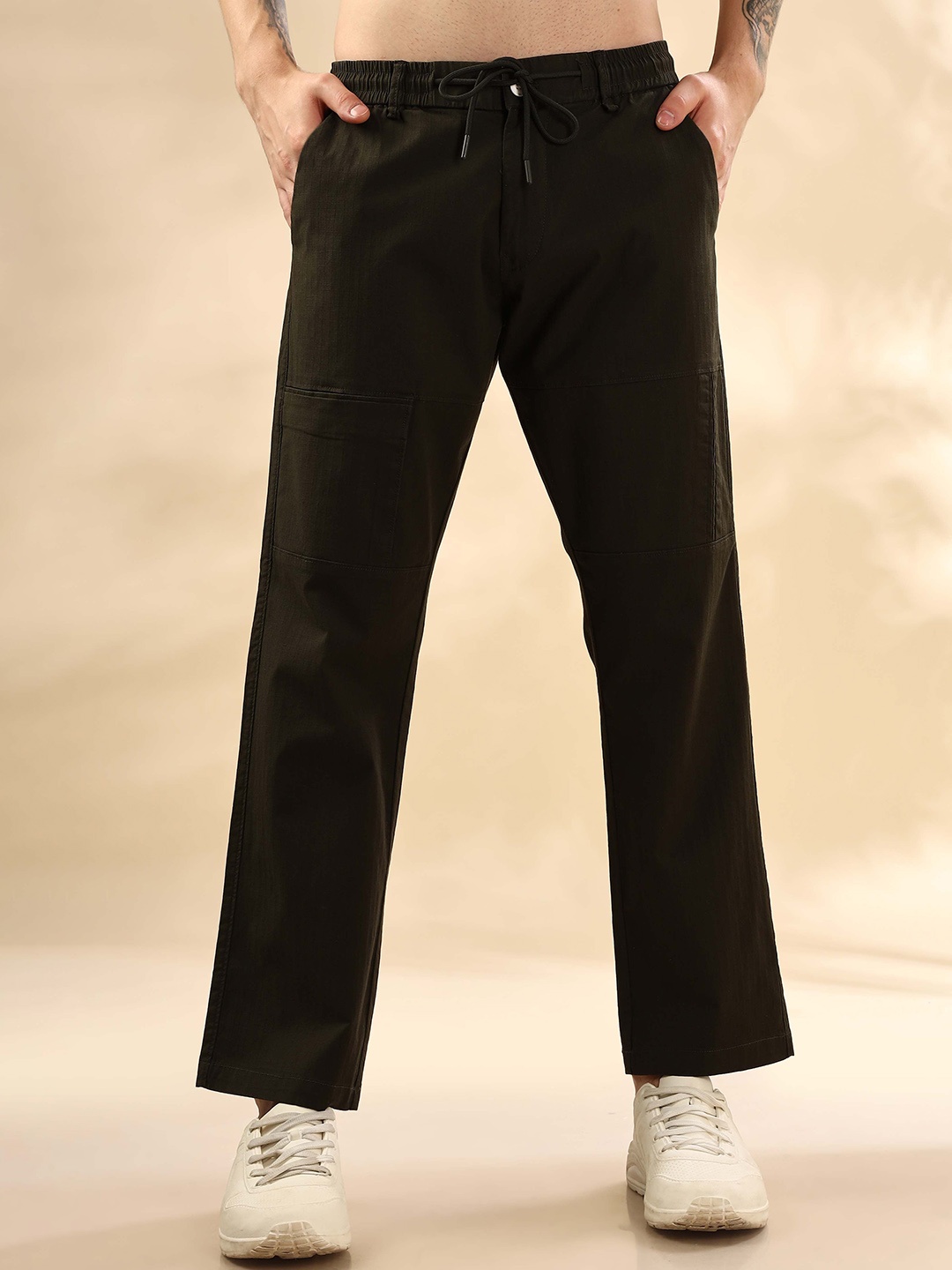 

Mast & Harbour Men Loose Fit Mid-Rise Trousers, Olive