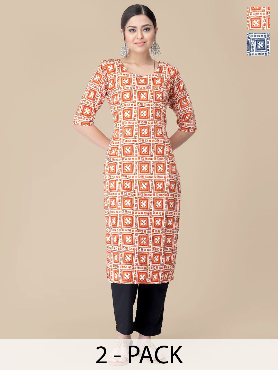 

7Threads Selection Of 2 Geometric Printed Straight Kurta With Trousers, White