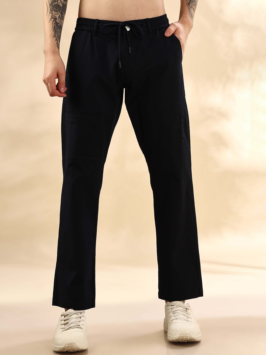 

Mast & Harbour Men Loose Fit Mid-Rise Parallel Trousers, Navy blue