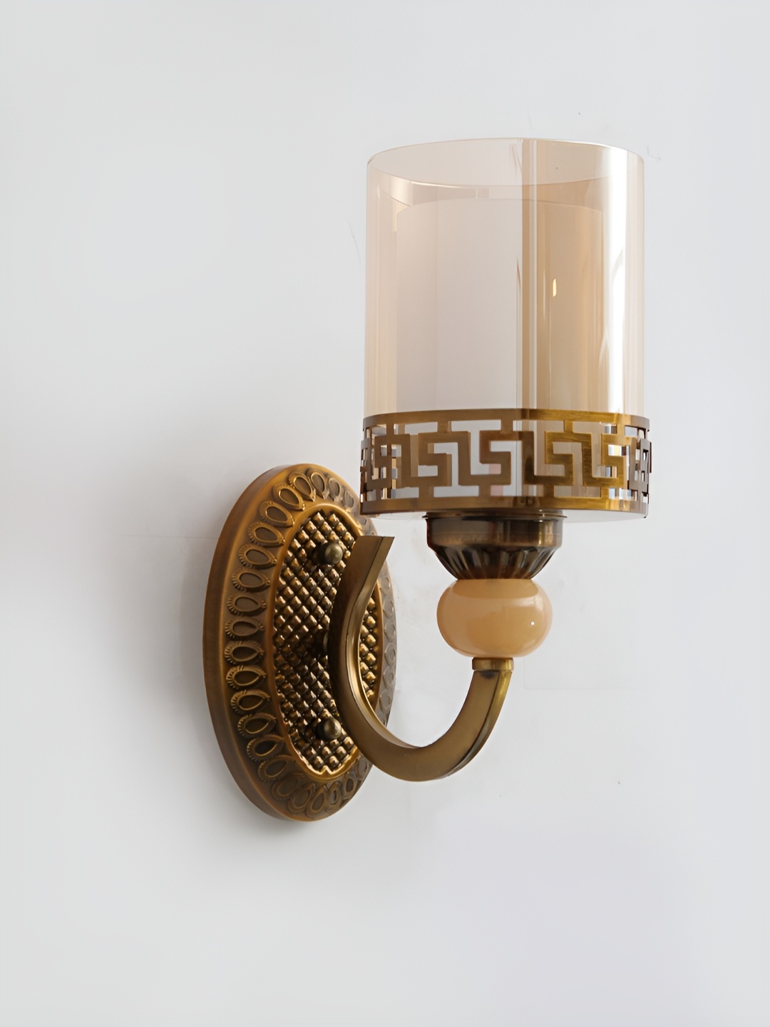 SHREE KALA HOME DECOR Brown & Transparent Metal Traditional Cylinder Shaped Wall Lamp