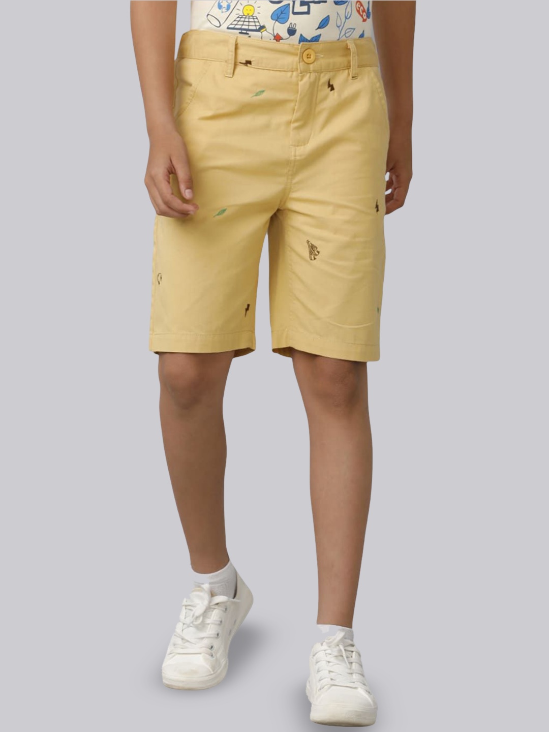 

UNDER FOURTEEN ONLY Boys Cotton Slim Fit Shorts, Beige
