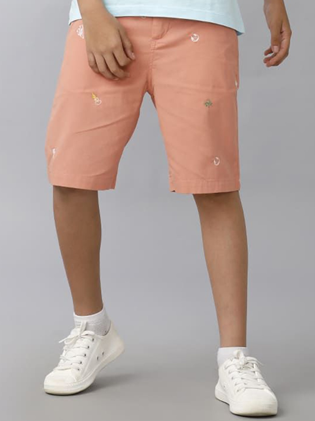 

UNDER FOURTEEN ONLY Boys Slim Fit Mid-Rise Cotton Shorts, Peach
