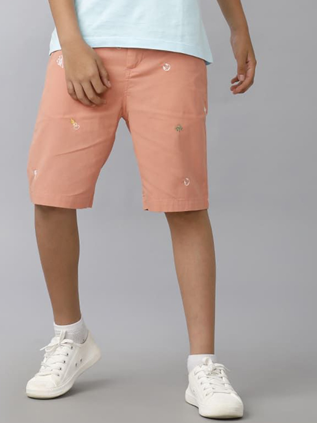 

UNDER FOURTEEN ONLY Boys Slim Fit Mid-Rise Cotton Shorts, Peach
