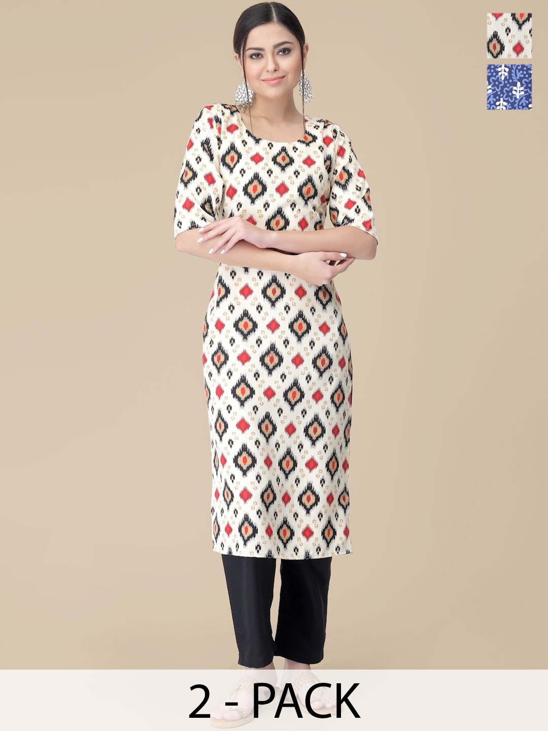 

7Threads Selection Of 2 Ethnic Motifs Printed Straight Kurta With Trousers, Off white