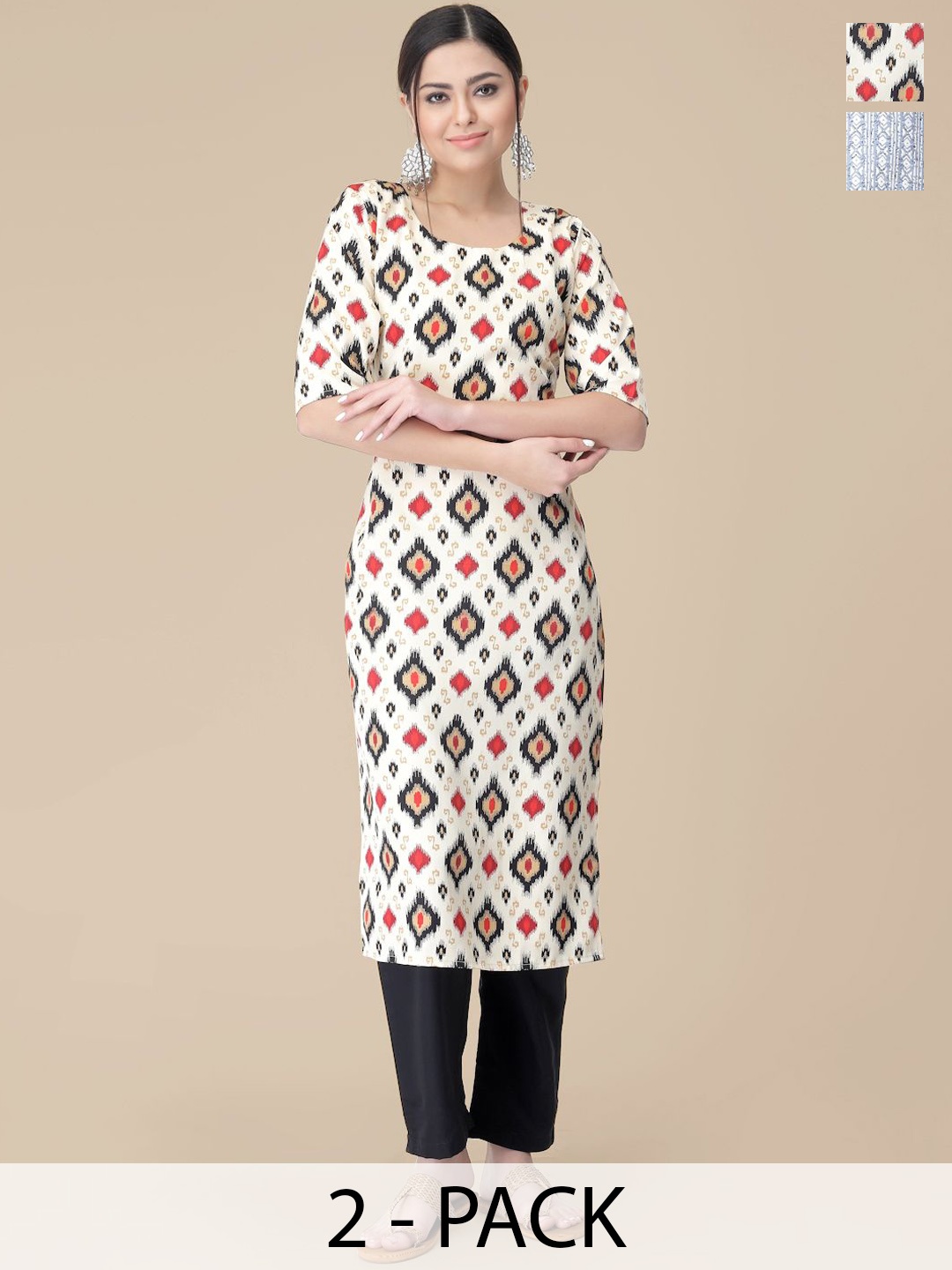 

7Threads Selection Of 2 Ethnic Motifs Printed Straight Kurta With Trousers, White