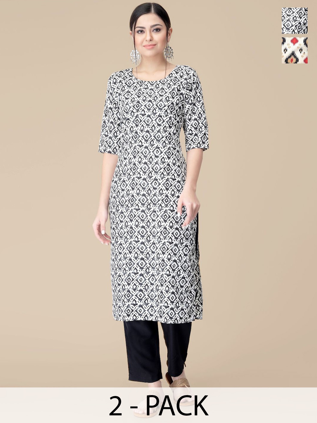 

7Threads Selection Of 2 Ethnic Motifs Printed Straight Kurta With Trousers, White