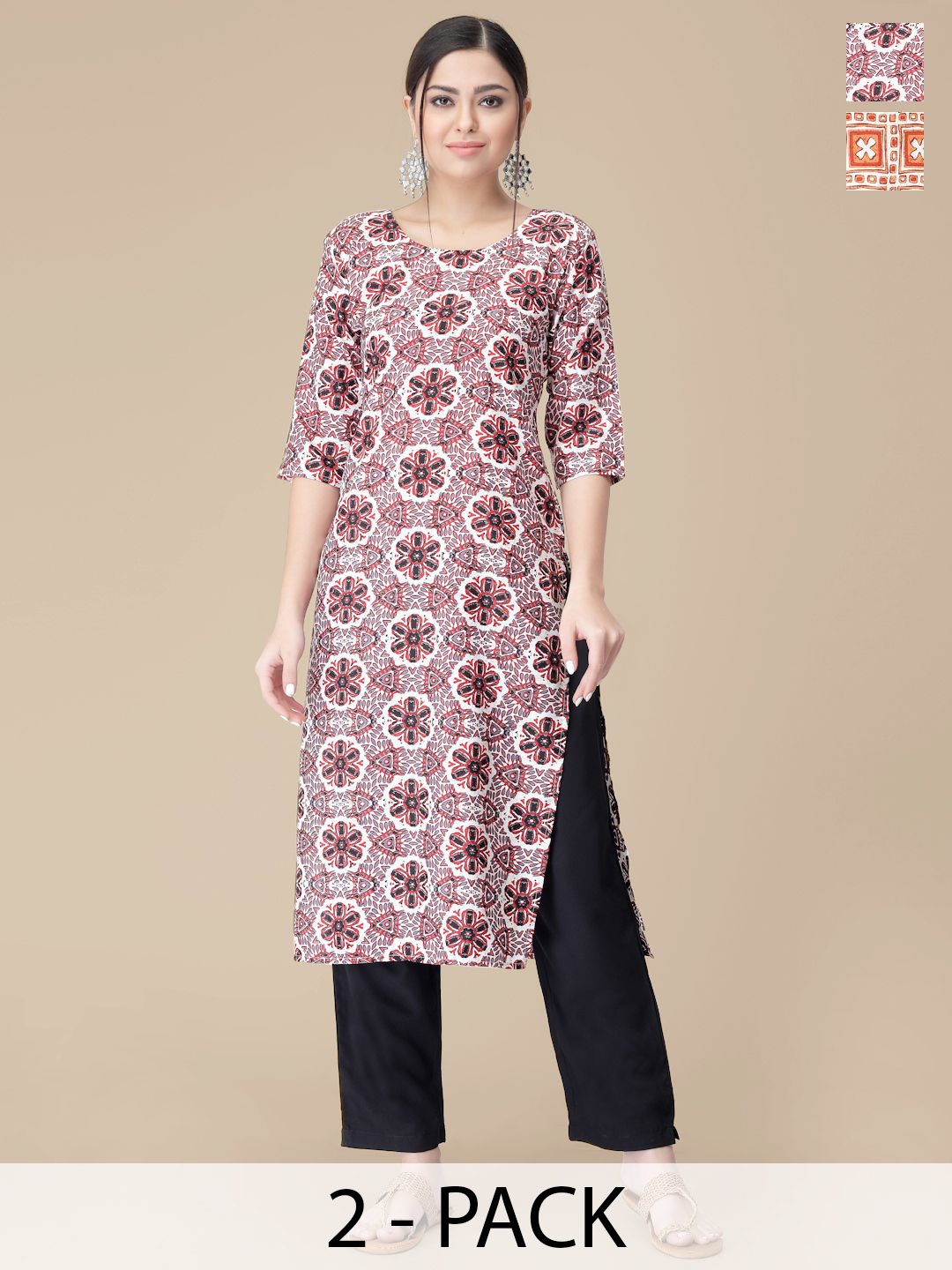 

7Threads Selection Of 2 Ethnic Motifs Printed Straight Kurta With Trousers, White