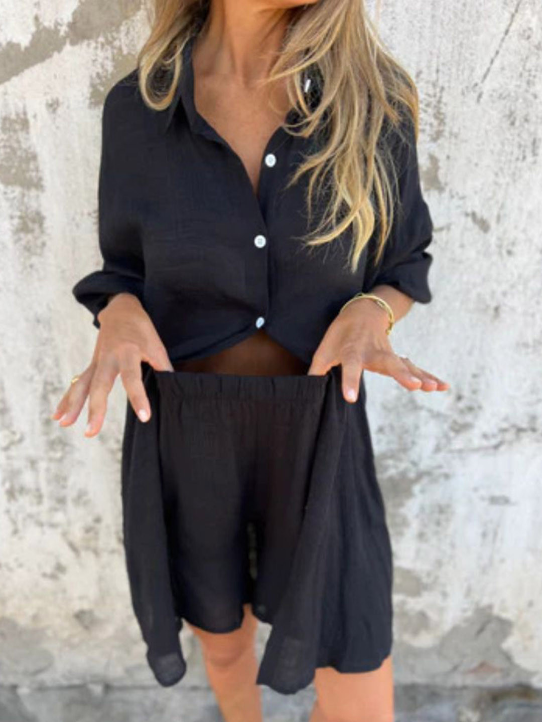 

StyleCast Black Shirt Collar Shirt With Shorts