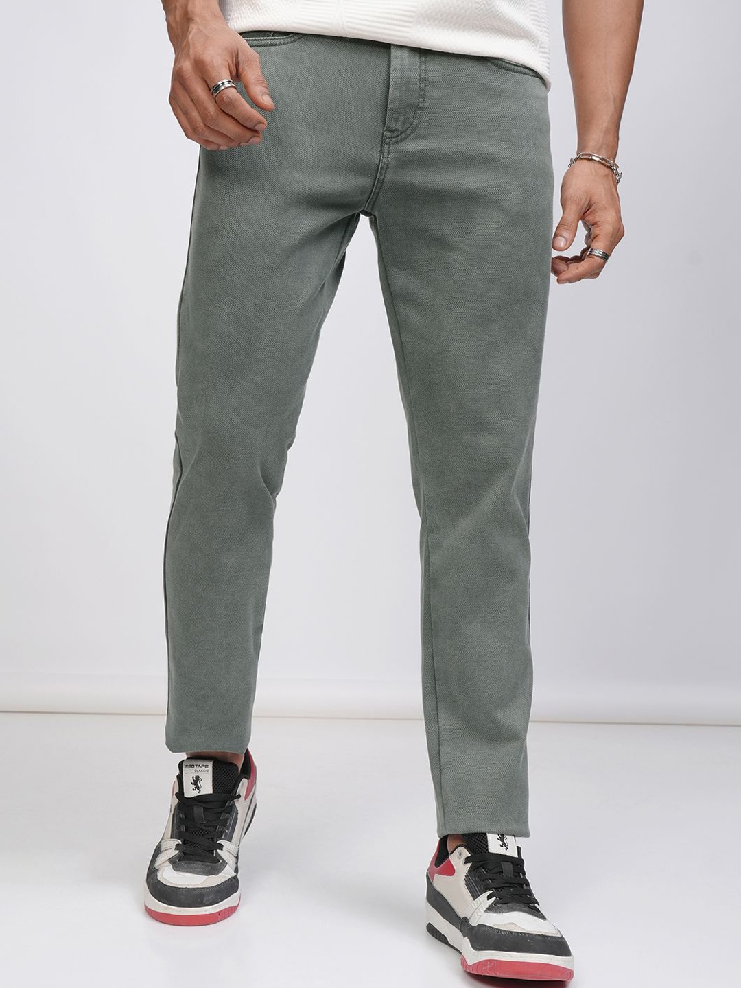 

Locomotive Premium Men Mid Rise Slim Taperd Ankel Lenth Trouser, Olive