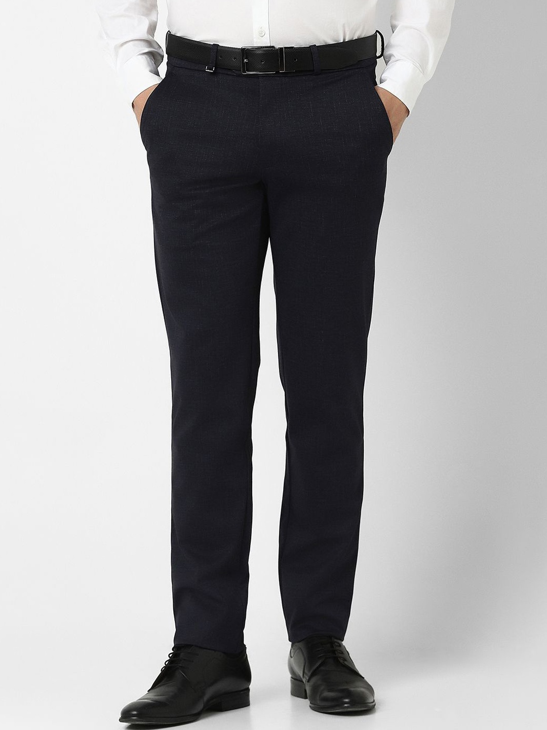 

Van Heusen Men Printed Ultra Slim Fit Mid-Rise Trousers, Navy blue