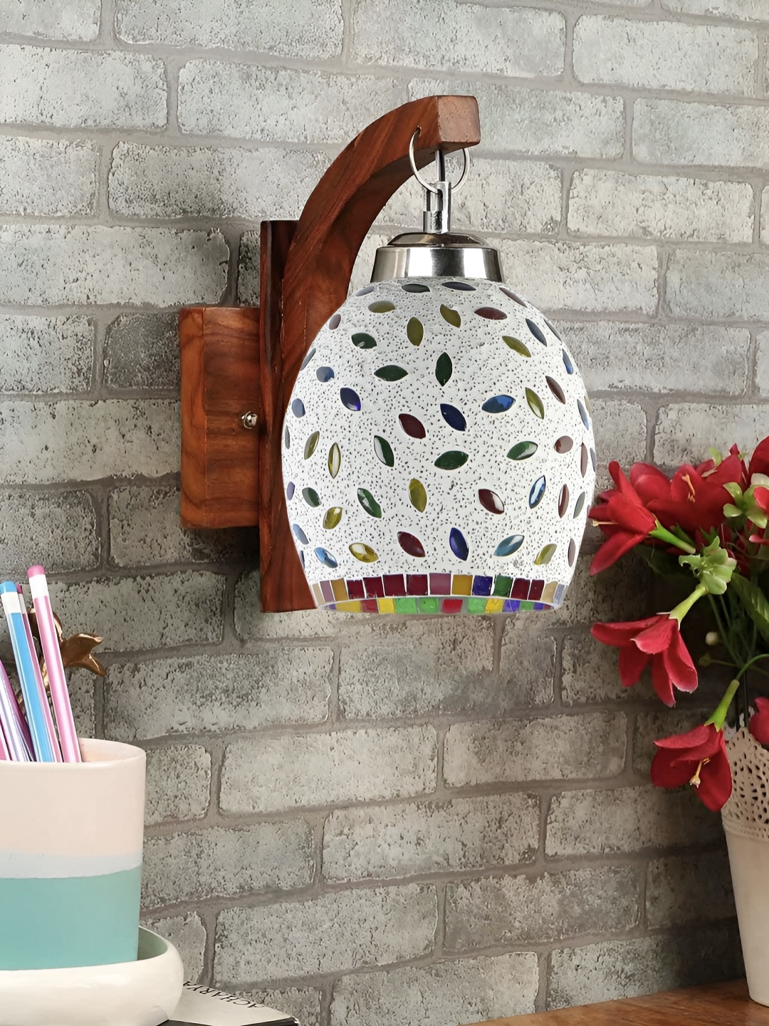 

Aura White & Blue Textured Metal Traditional Wall Lamp