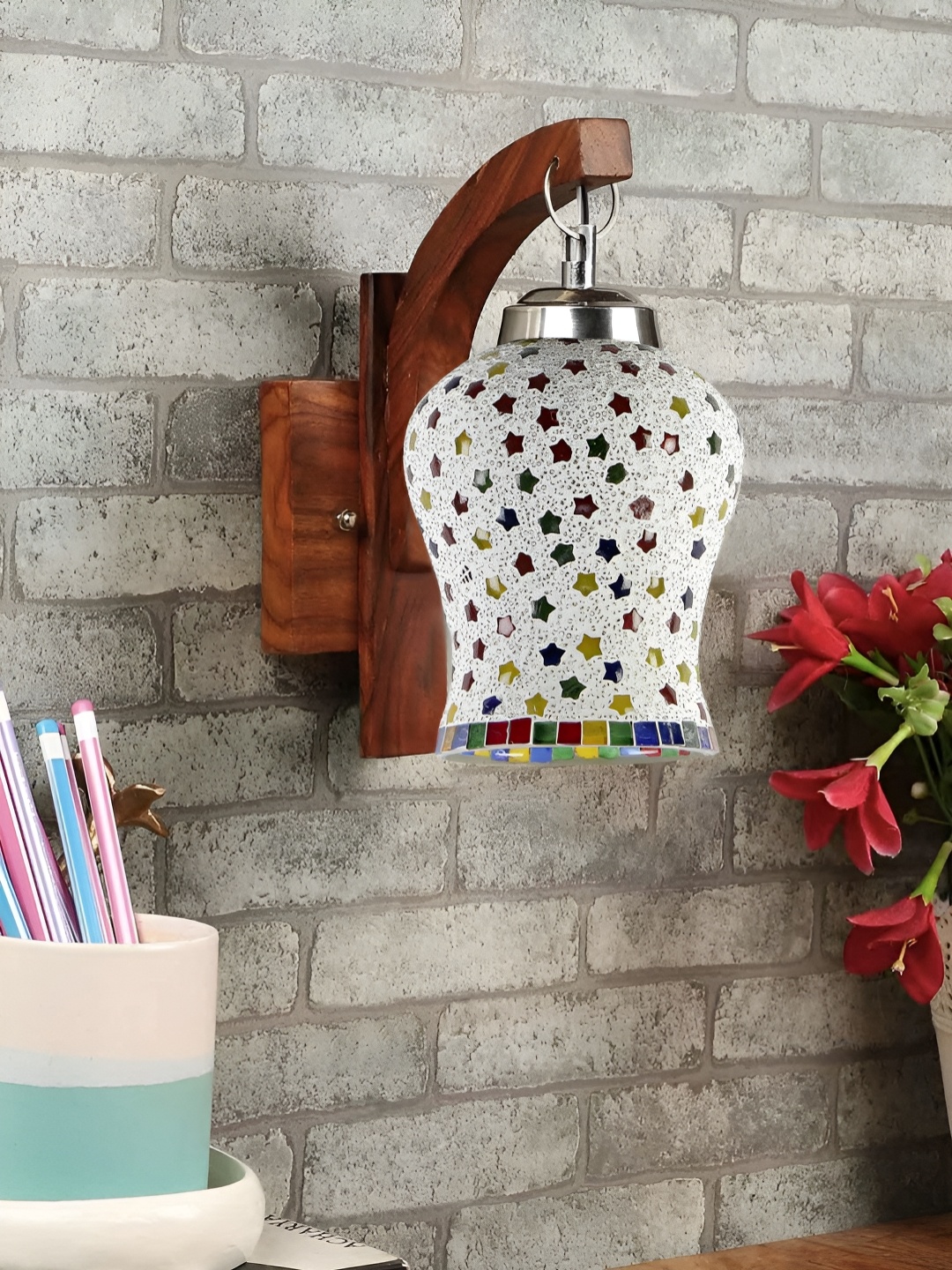 

Aura White & Brown Textured Metal Traditional Wall Lamp