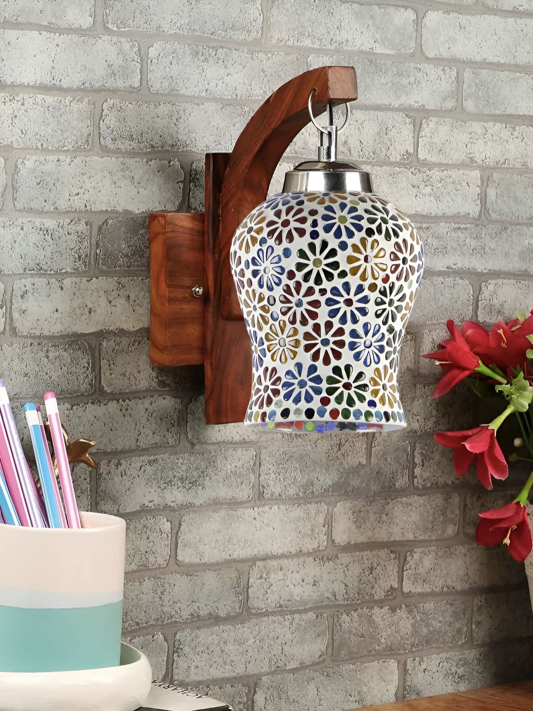 

Aura White & Blue Textured Metal Traditional Wall Lamp