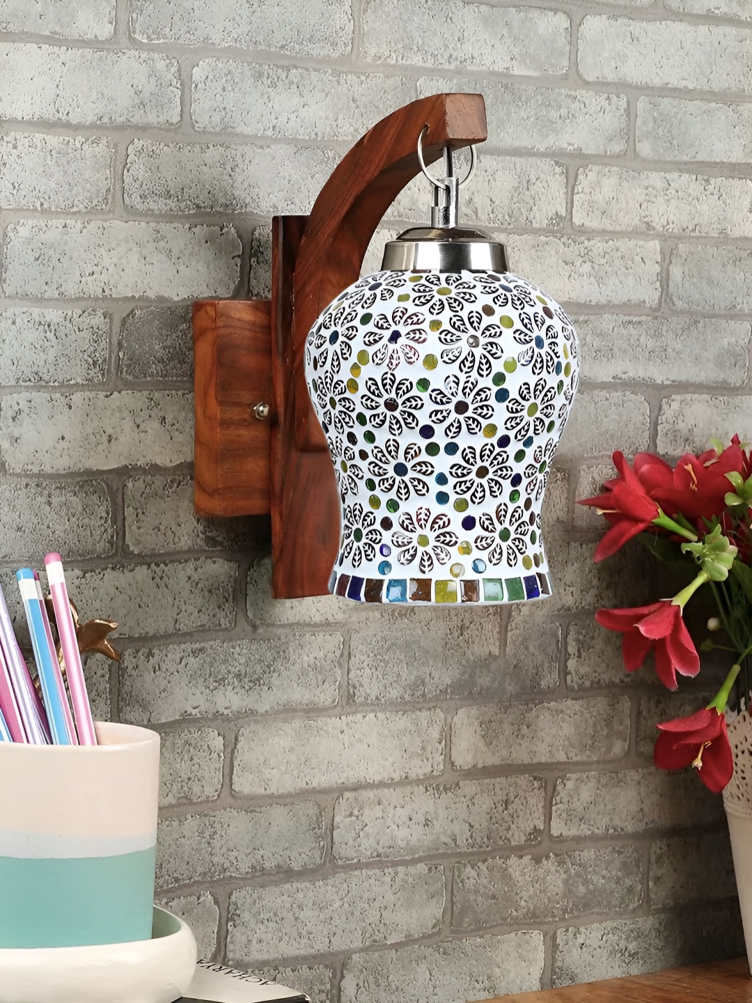 

Aura White & Blue Textured Metal Traditional Wall Lamp